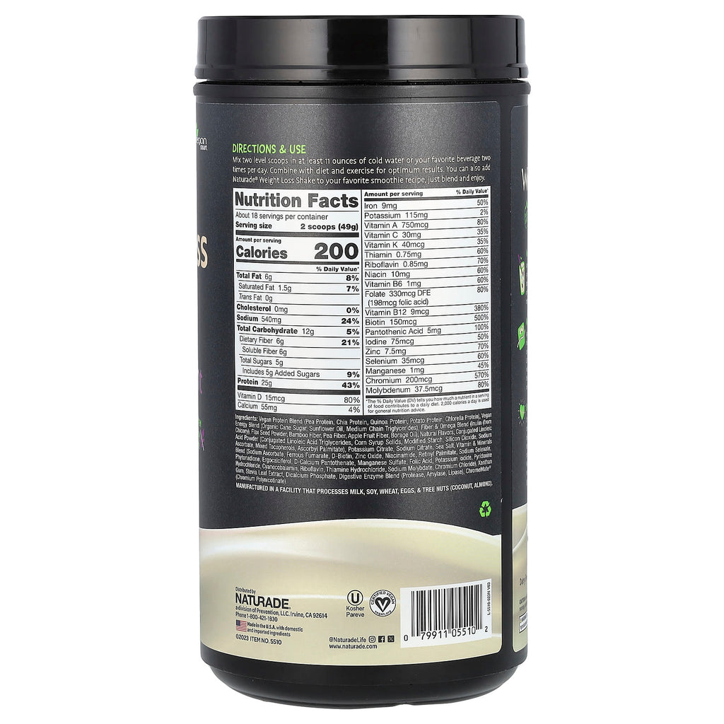 Naturade, Weight Loss Shake, Plant Based Meal Replacement, Vanilla Creme, 1.94 lb (882 g)