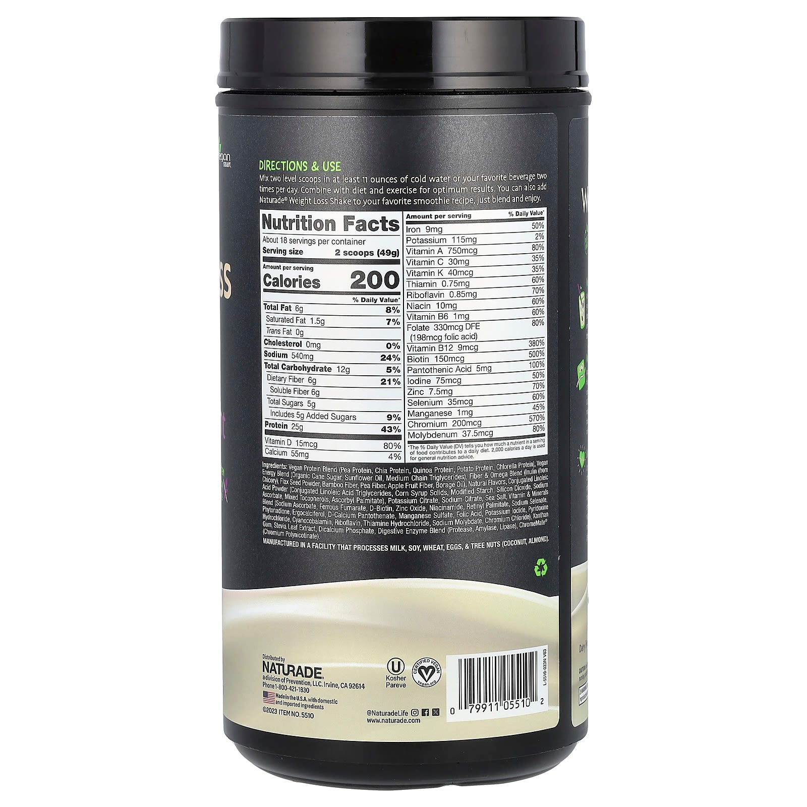 Naturade, Weight Loss Shake, Plant Based Meal Replacement, Vanilla Creme, 1.94 lb (882 g)