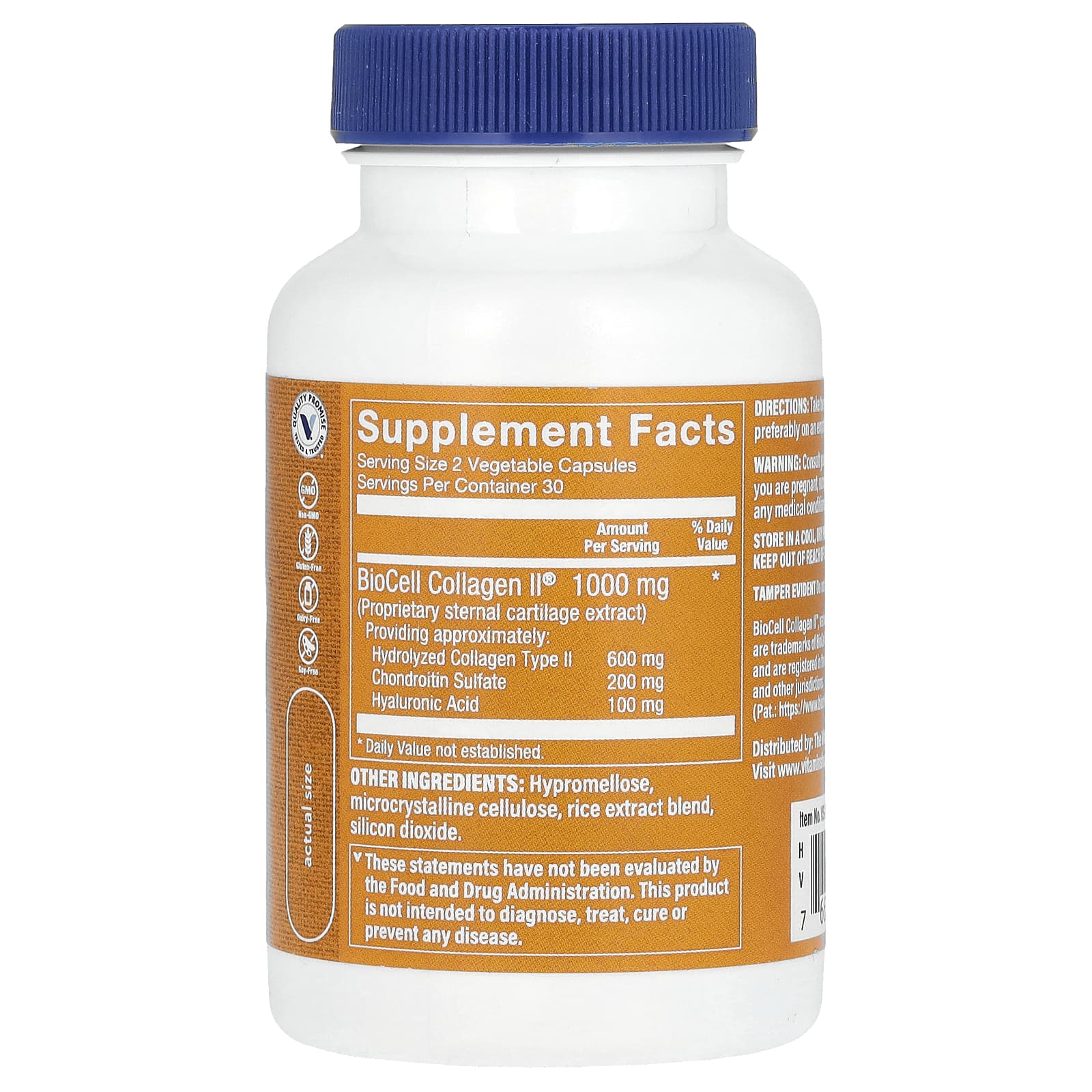 The Vitamin Shoppe, BioCell Collagen II With Hyaluronic Acid, 60 Vegetable Capsules