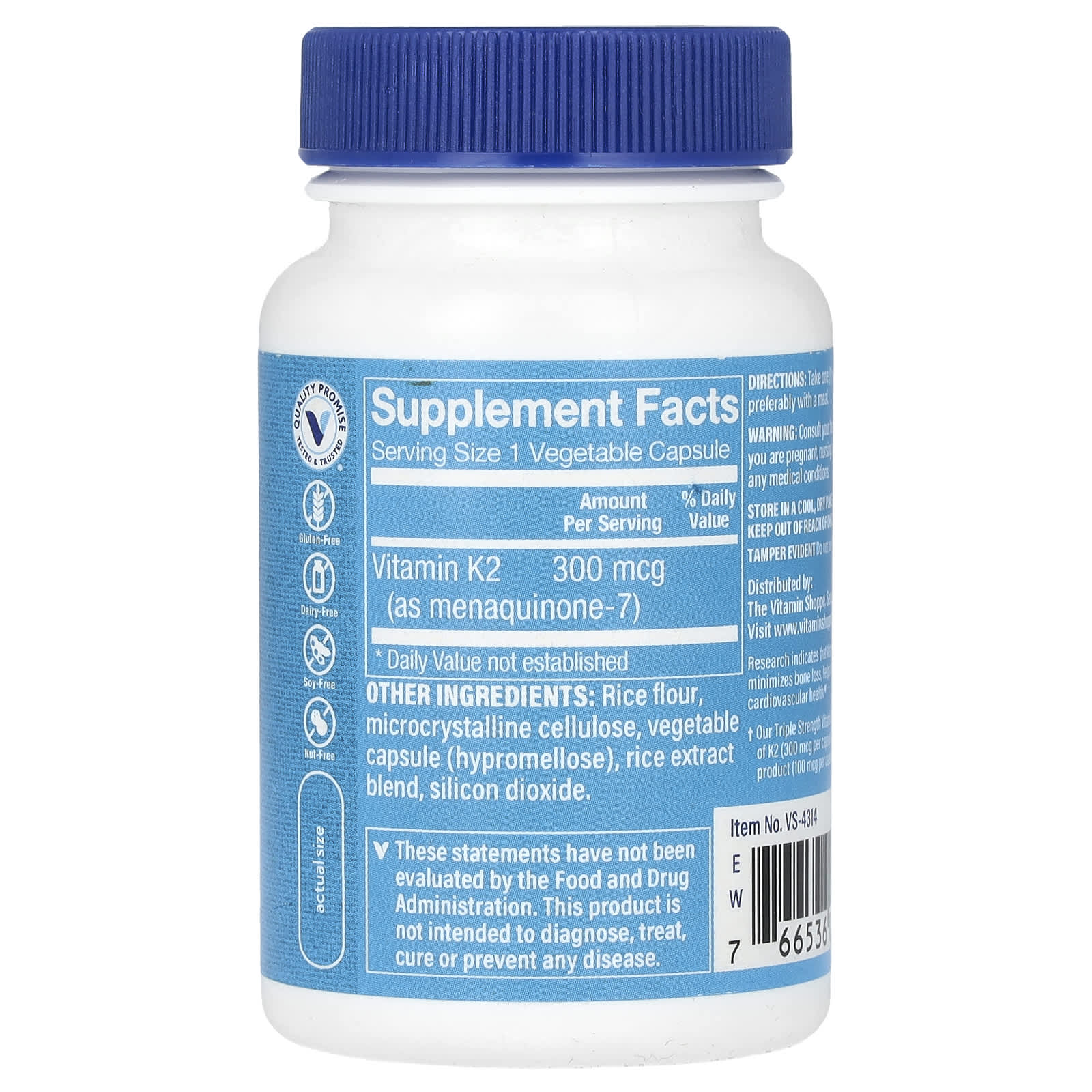 The Vitamin Shoppe, Triple Strength Vitamin K2, 300 mcg, 60 Vegetable Capsules