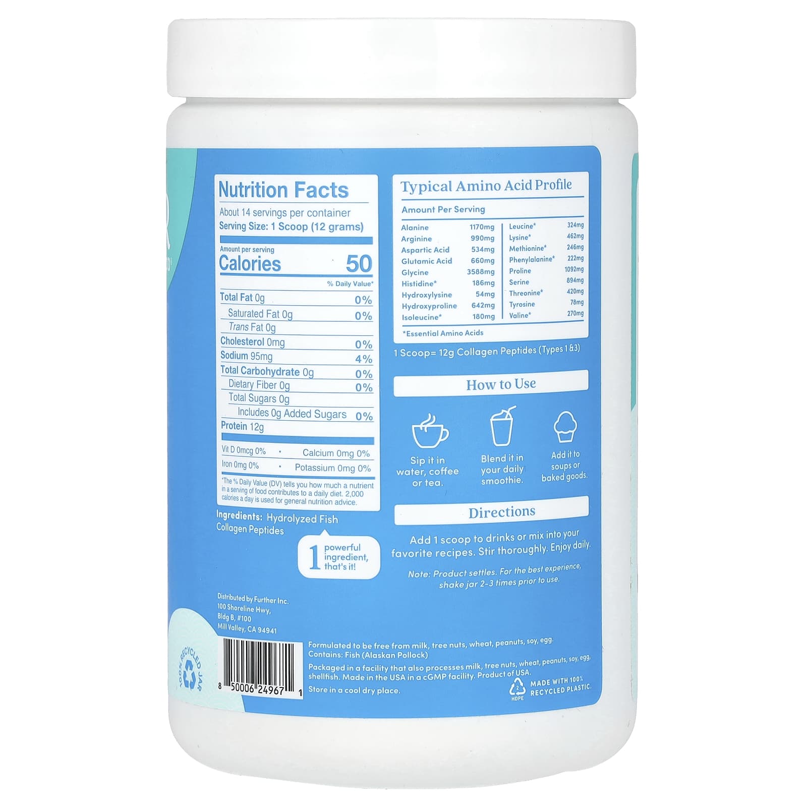 Further Food, Wild-Caught Marine Collagen, Unflavored, 5.93 oz (168 g)