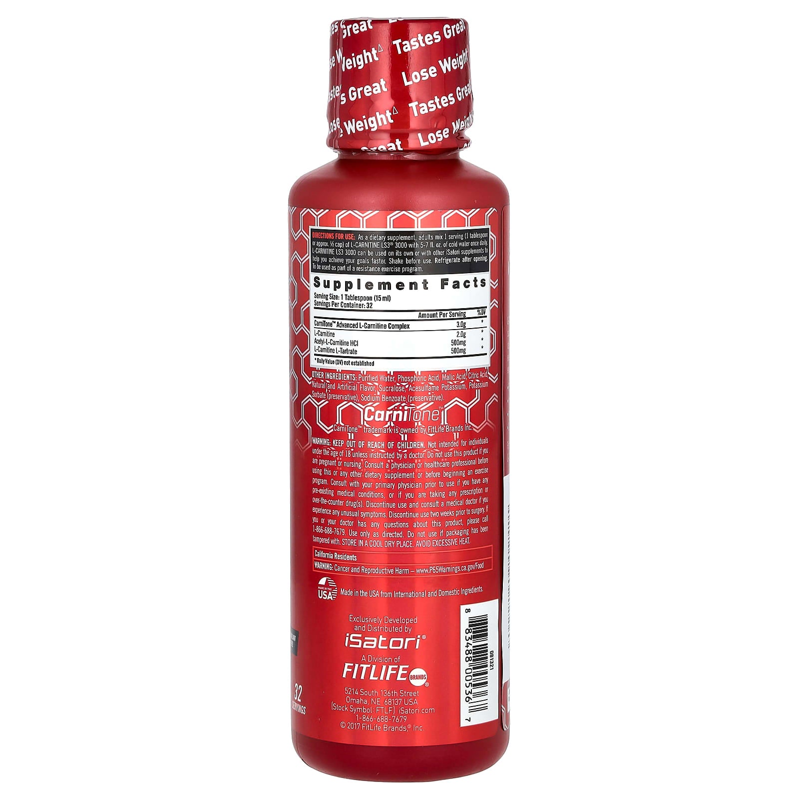 Isatori, L-Carnitine LS3 3000, Bombsicle, 3,000 mg, 16 fl oz (473 ml)