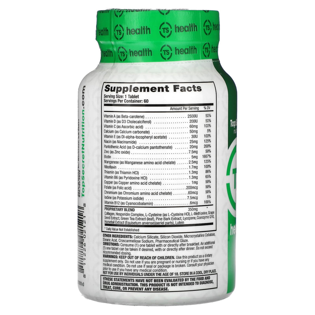 Top Secret Nutrition, Health, Hair Skin + Nails, 60 Tablets