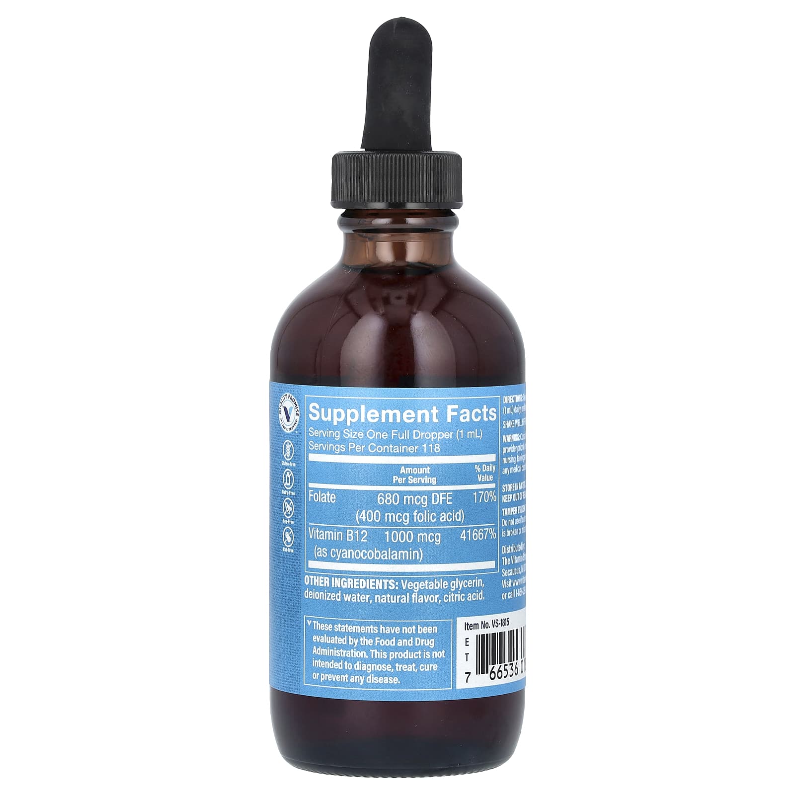 The Vitamin Shoppe, Vitamin B12 with Folic Acid, Raspberry, 4 fl oz (118 ml)