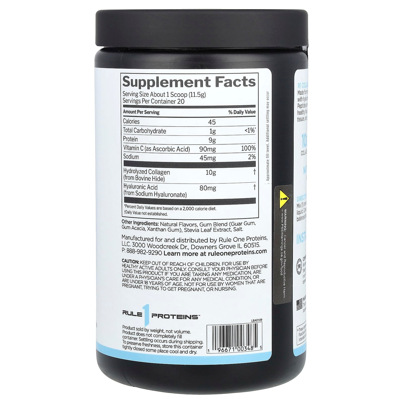 Rule One Proteins, Collagen Peptides + Vitamin C and Hyaluronic Acid, Vanilla Creme, 8.11 oz (230 g)
