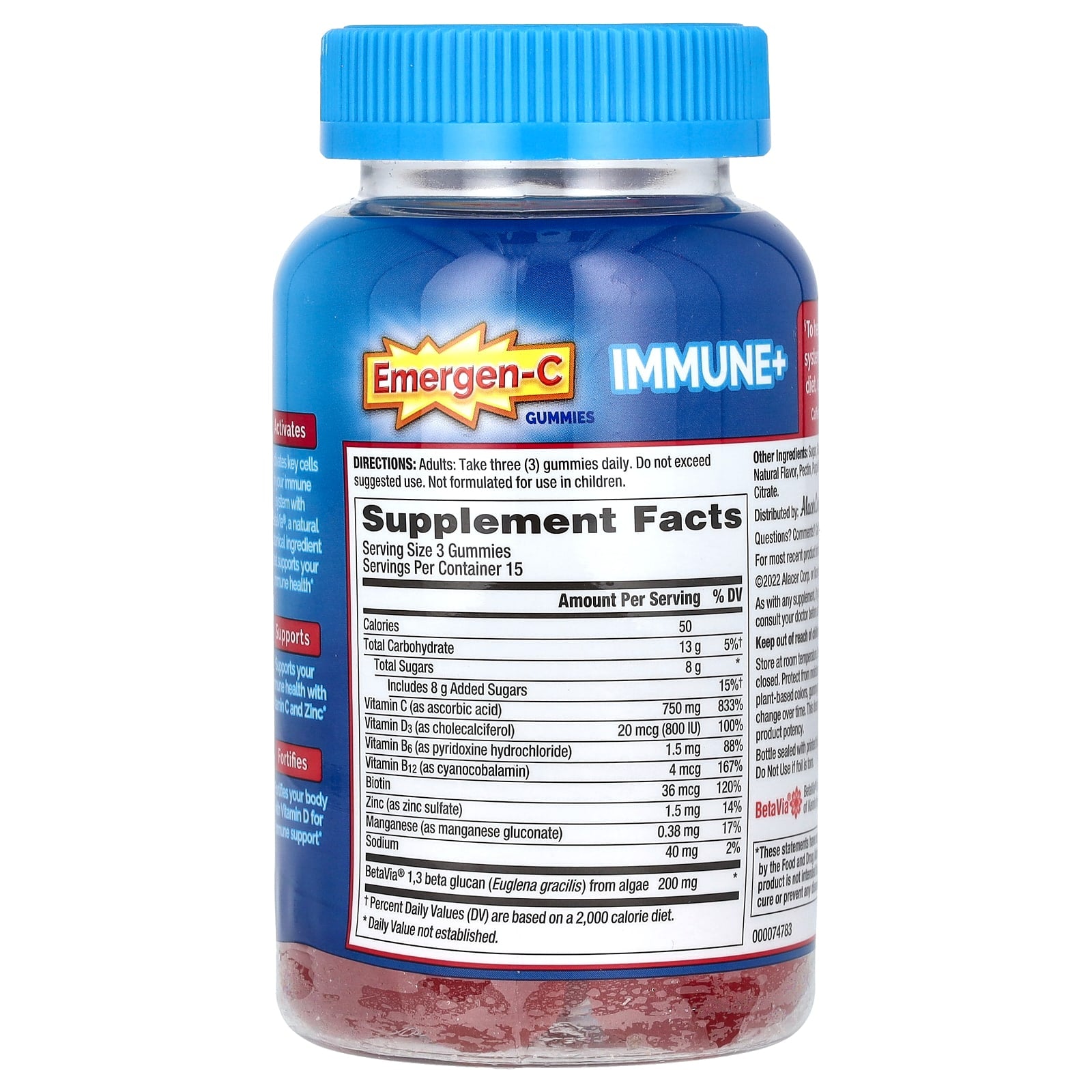 Emergen-C, Immune+ Vitamin C + Vitamin D with Zinc Gummies, Raspberry, 45 Gummies
