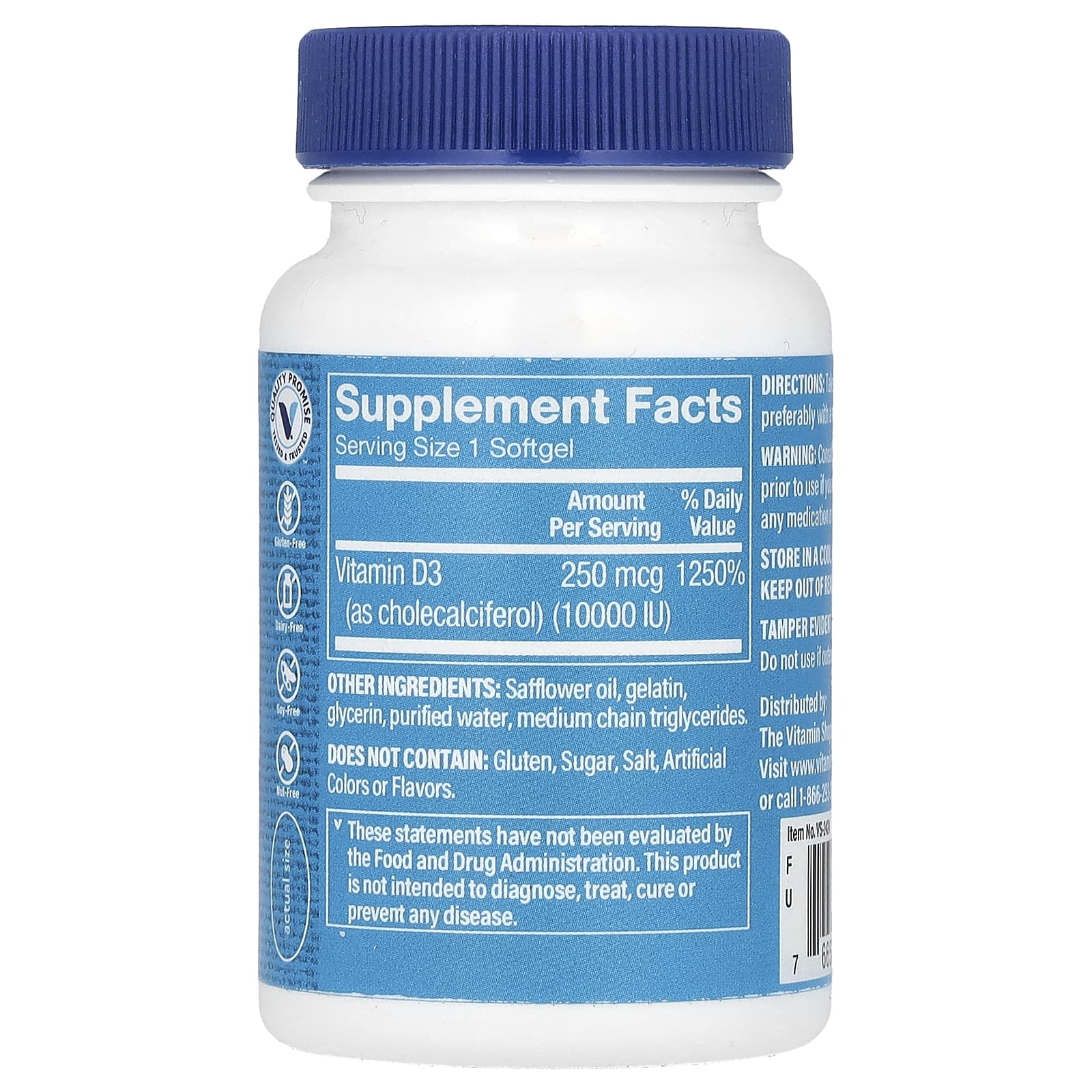The Vitamin Shoppe, Vitamin D3, 250 mcg (10,000 IU), 100 Softgels