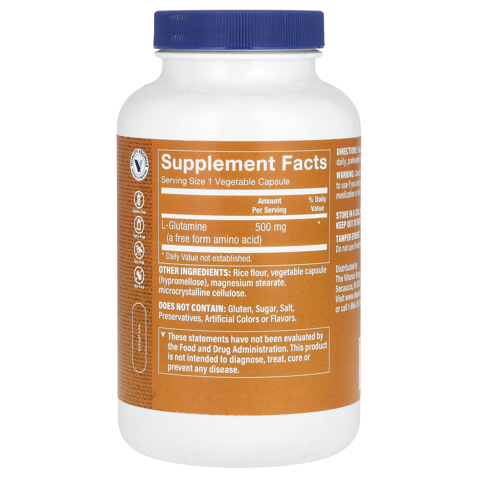 The Vitamin Shoppe, L-Glutamine, 500 mg, 300 Vegetable Capsules