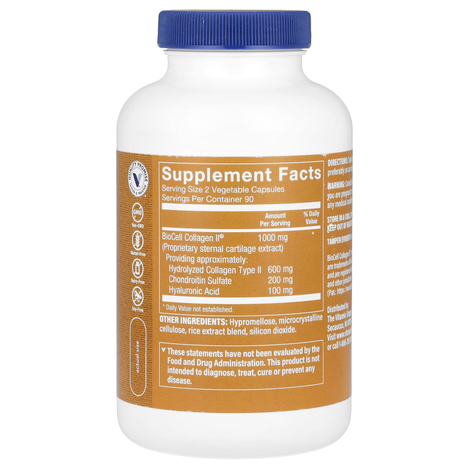 The Vitamin Shoppe, BioCell Collagen II With Hyaluronic Acid, 180 Vegetable Capsules