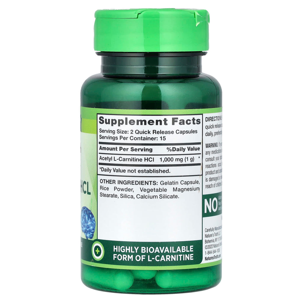 Nature's Truth, Acetyl L-Carnitine HCL, Super Strength, 30 Quick Release Capsules (500 mg per Capsule)