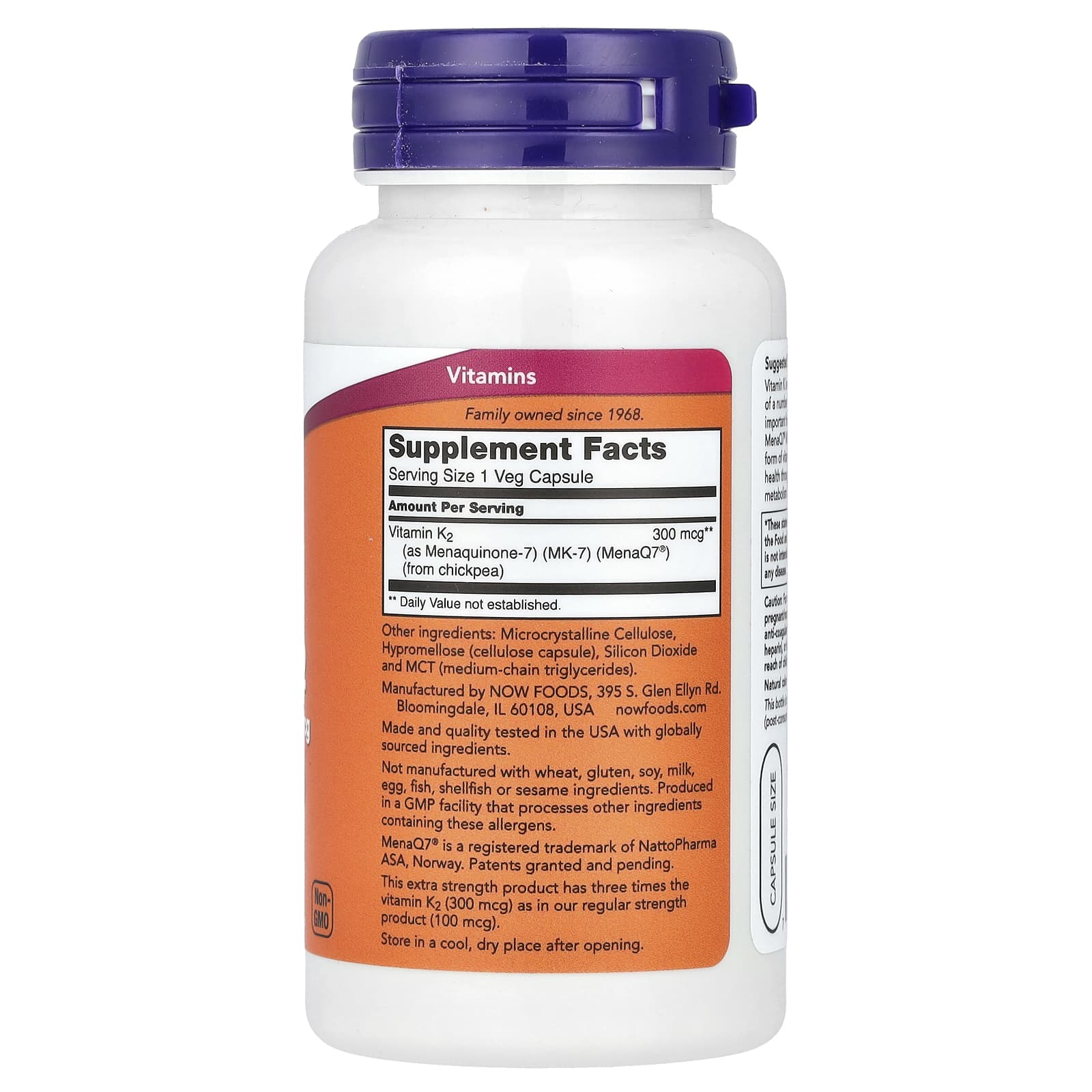 NOW Foods, MK-7, Vitamin K-2, 300 mcg, 120 Veg Capsules