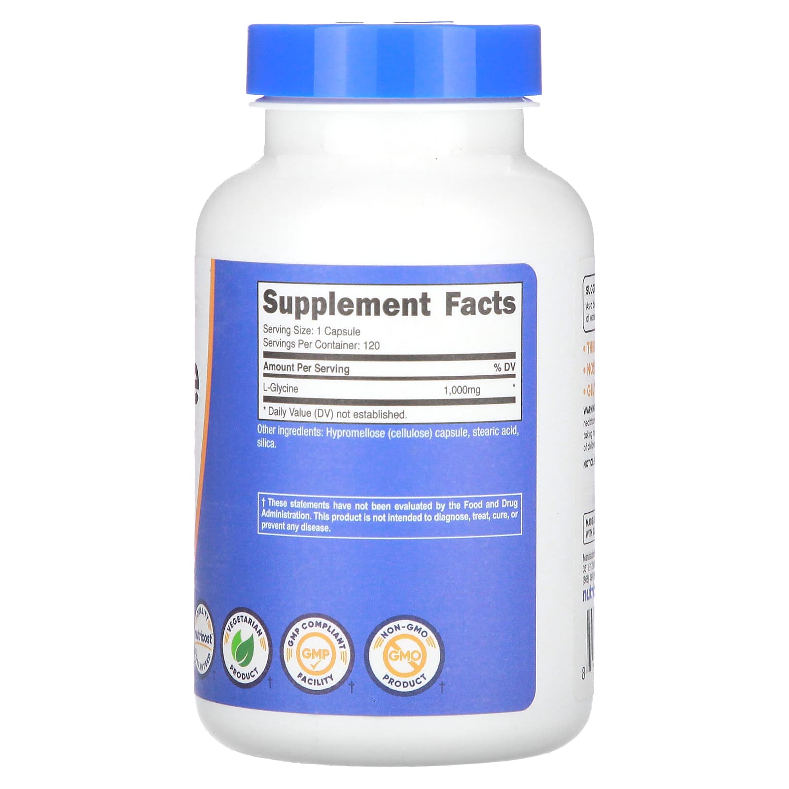 Nutricost, L-Glycine, 1,000 mg, 120 Capsules