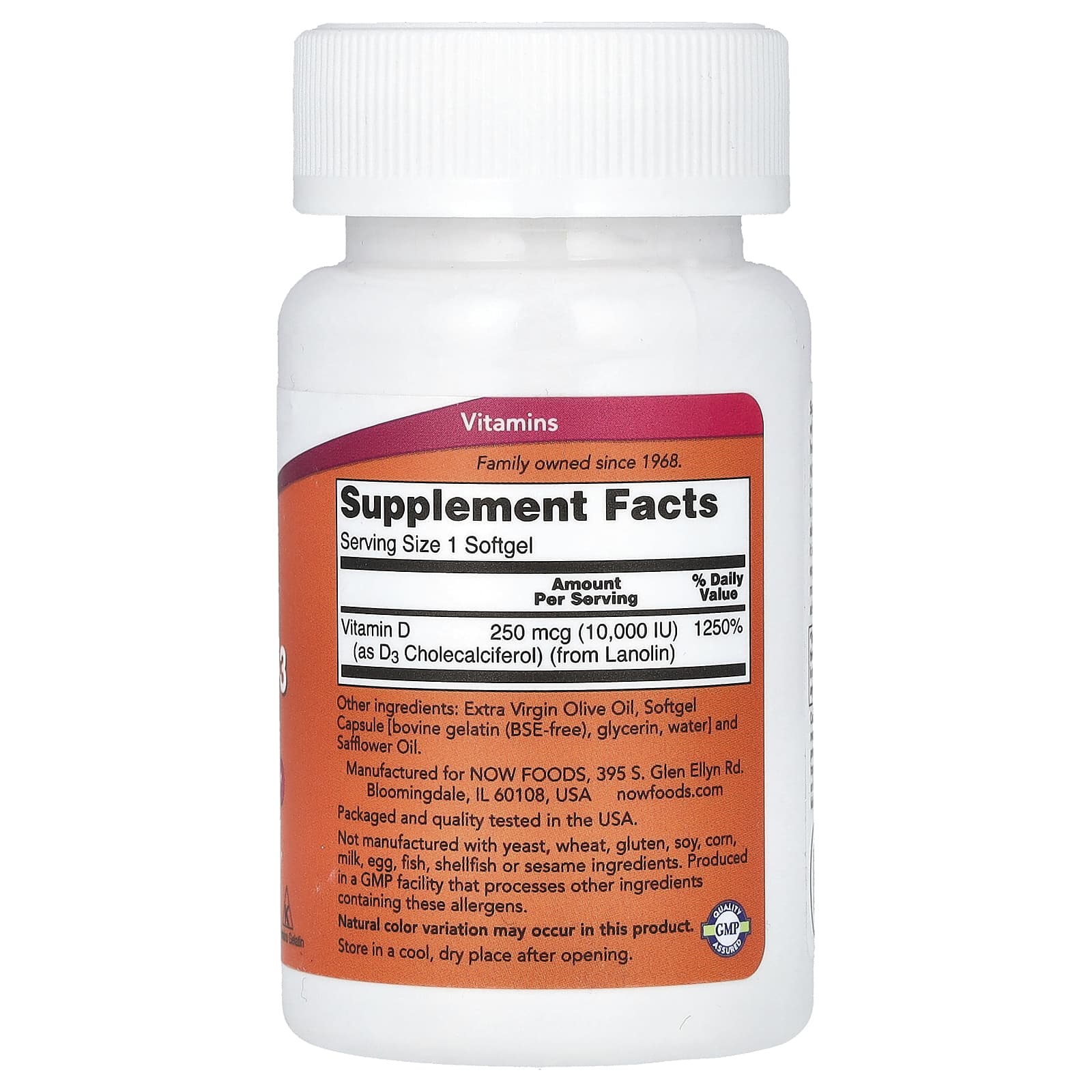 NOW Foods, Vitamin D-3, High Potency, 10,000 IU, 30 Softgels