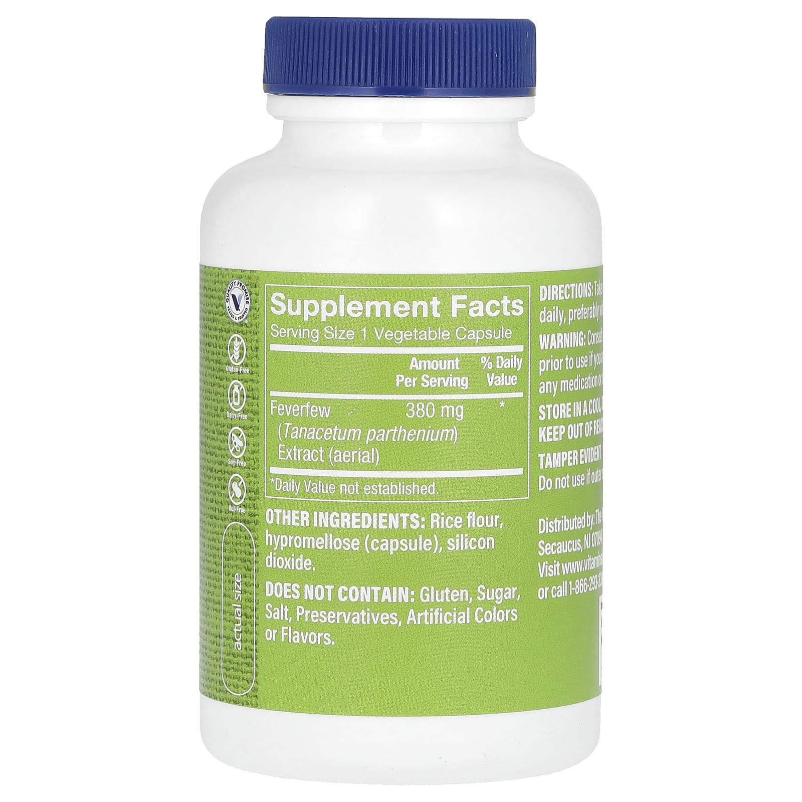 The Vitamin Shoppe, Feverfew, 380 mg, 100 Vegetable Capsules