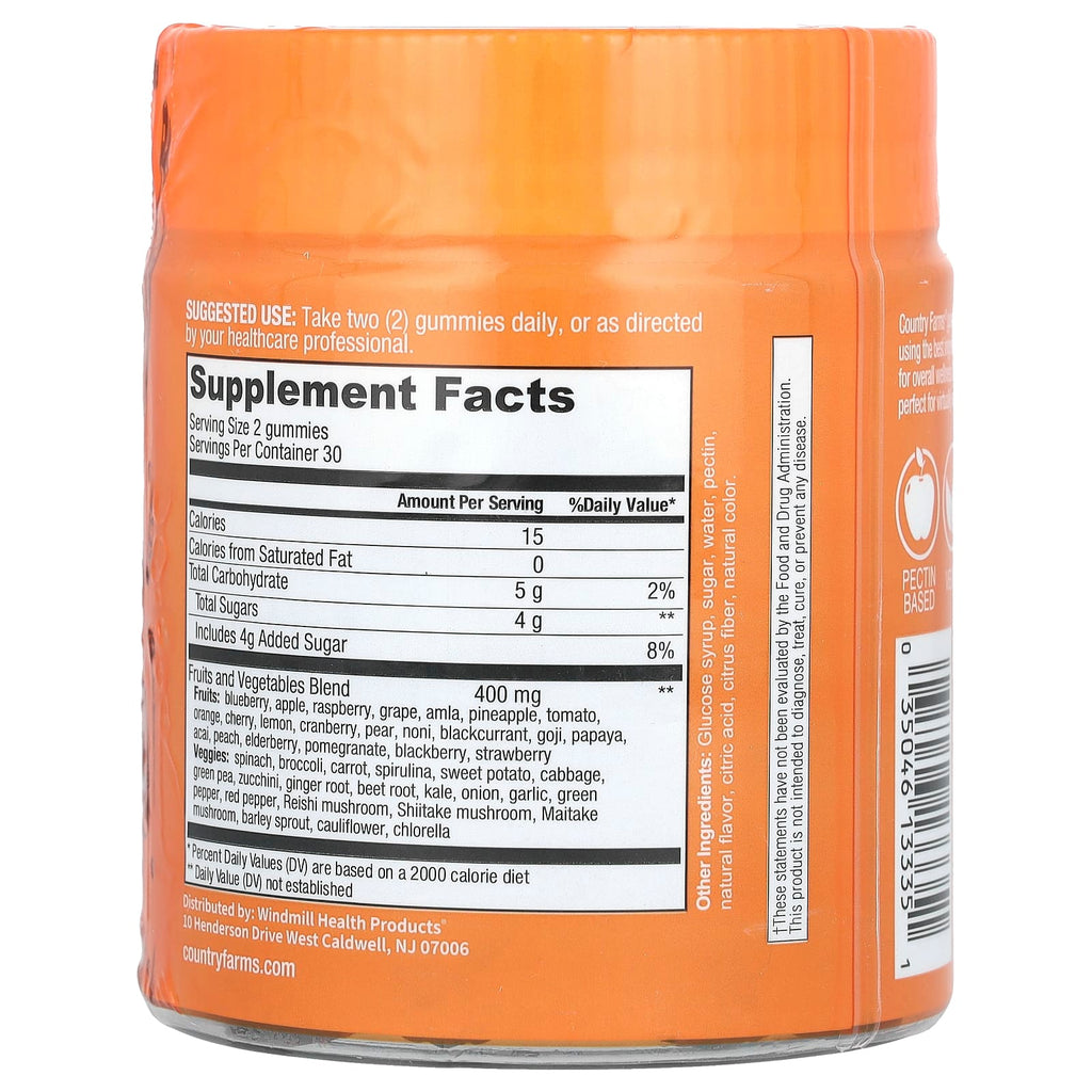 Country Farms, Fruits & Veggies, Daily Whole Food Supplement, Mixed Fruit, 60 Gummies
