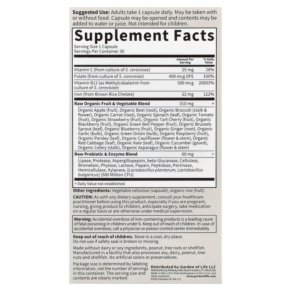 Garden of Life, Vitamin Code®, RAW Iron™, 30 Vegan Capsules