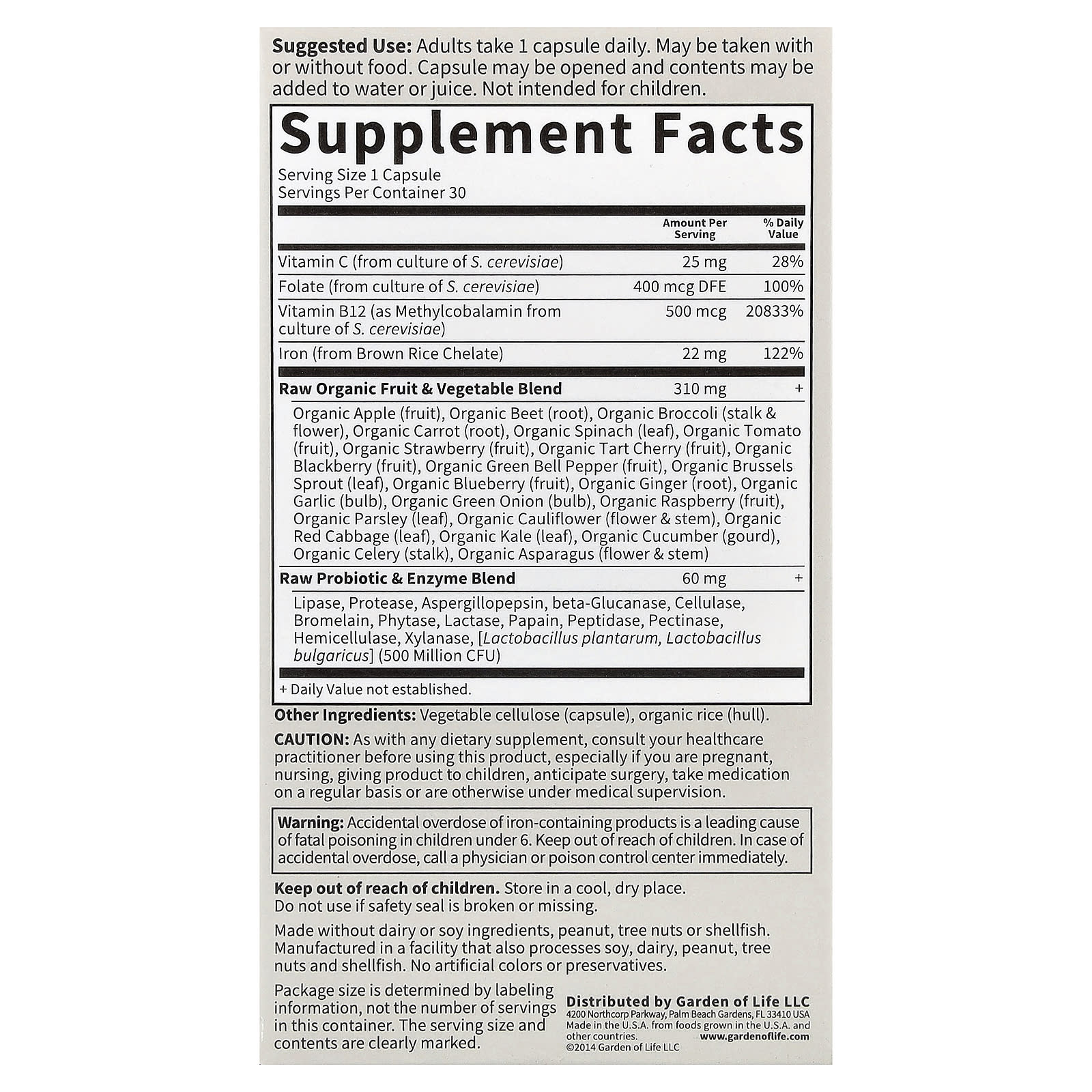 Garden of Life, Vitamin Code®, RAW Iron™, 30 Vegan Capsules
