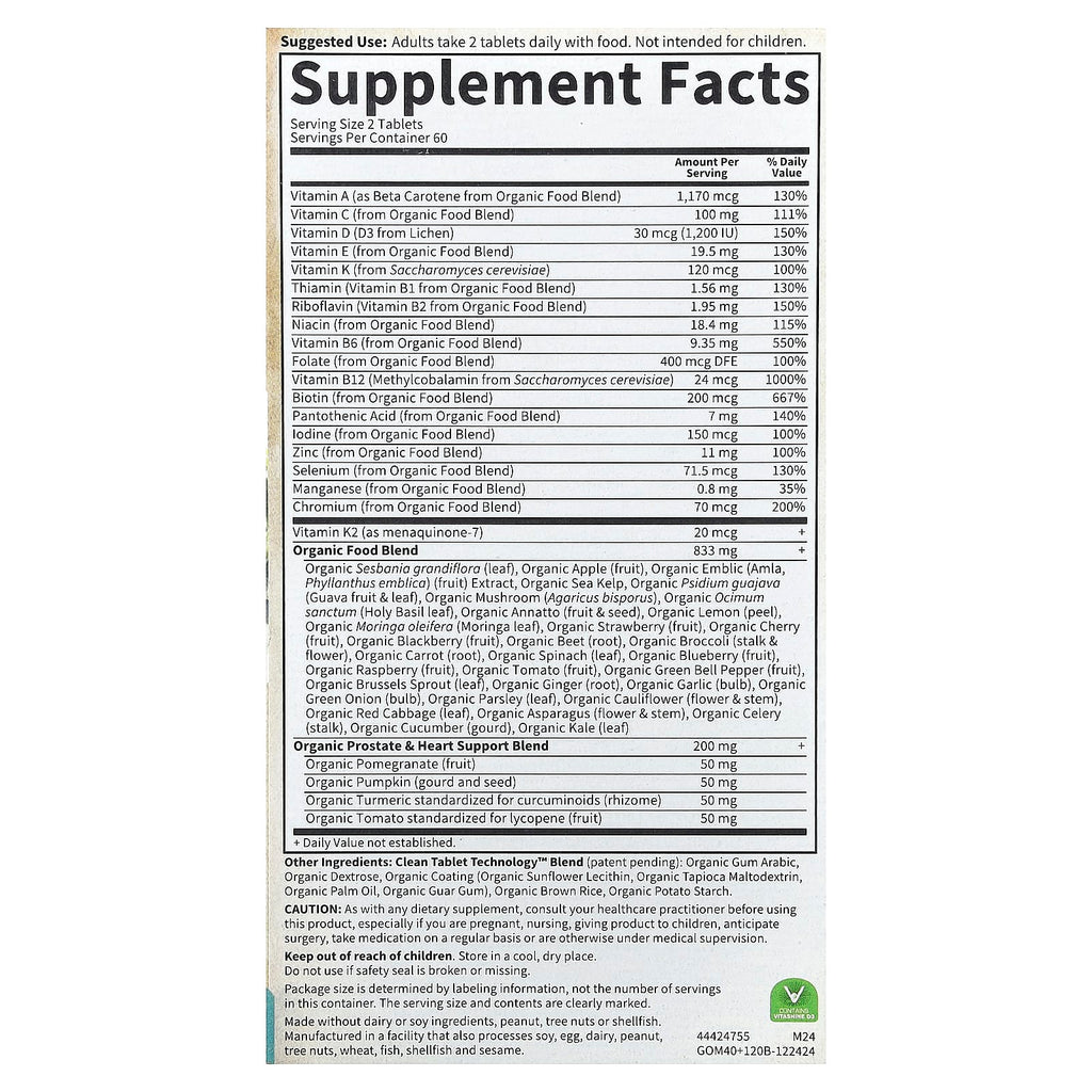 Garden of Life, Organics, Men's Multi 40+, 120 Vegan Tablets