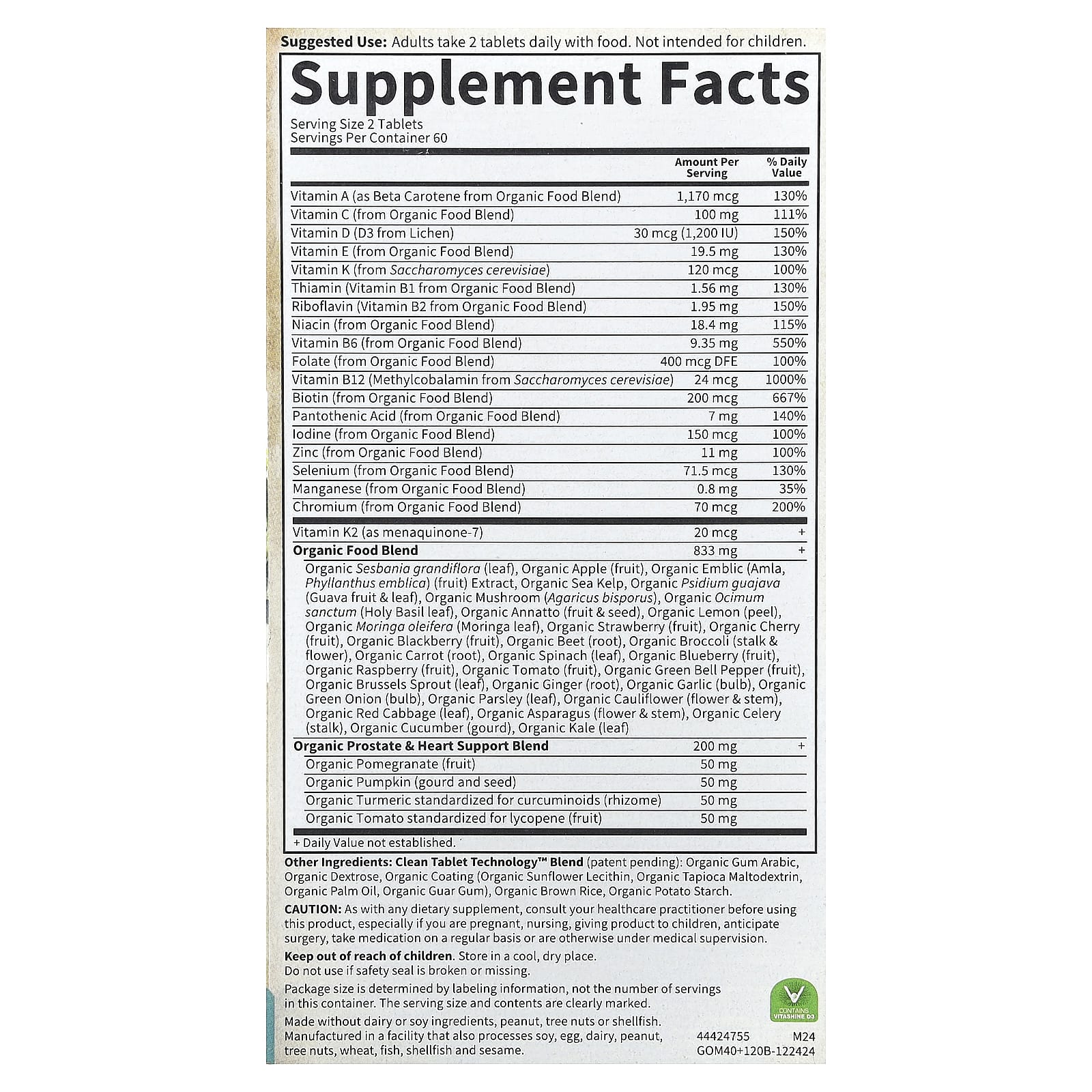 Garden of Life, Organics, Men's Multi 40+, 120 Vegan Tablets