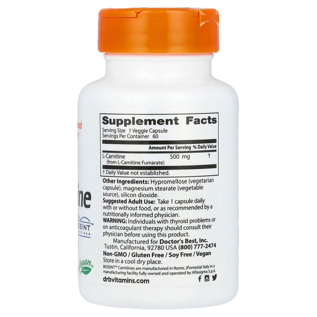 Doctor's Best, L-Carnitine Fumarate with Biosint Carnitine, 60 Veggie Caps (500 mg per Veggie Cap)
