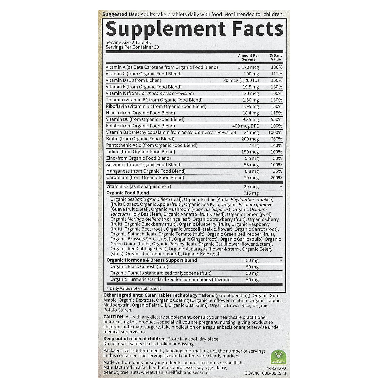 Garden of Life, Organics, Women's Multi 40+, 60 Vegan Tablets