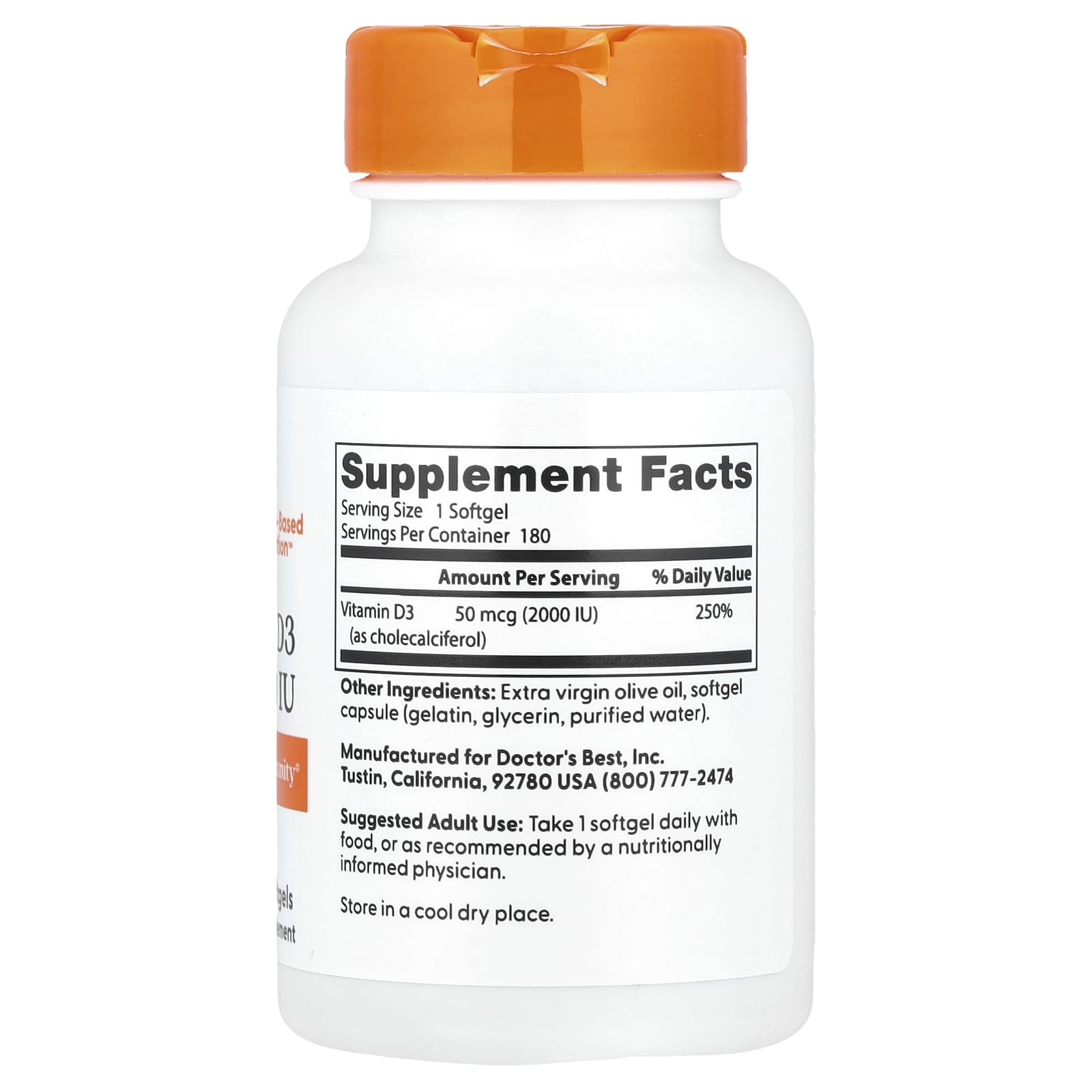 Doctor's Best, Vitamin D3, 50 mcg (2,000 IU), 180 Softgels