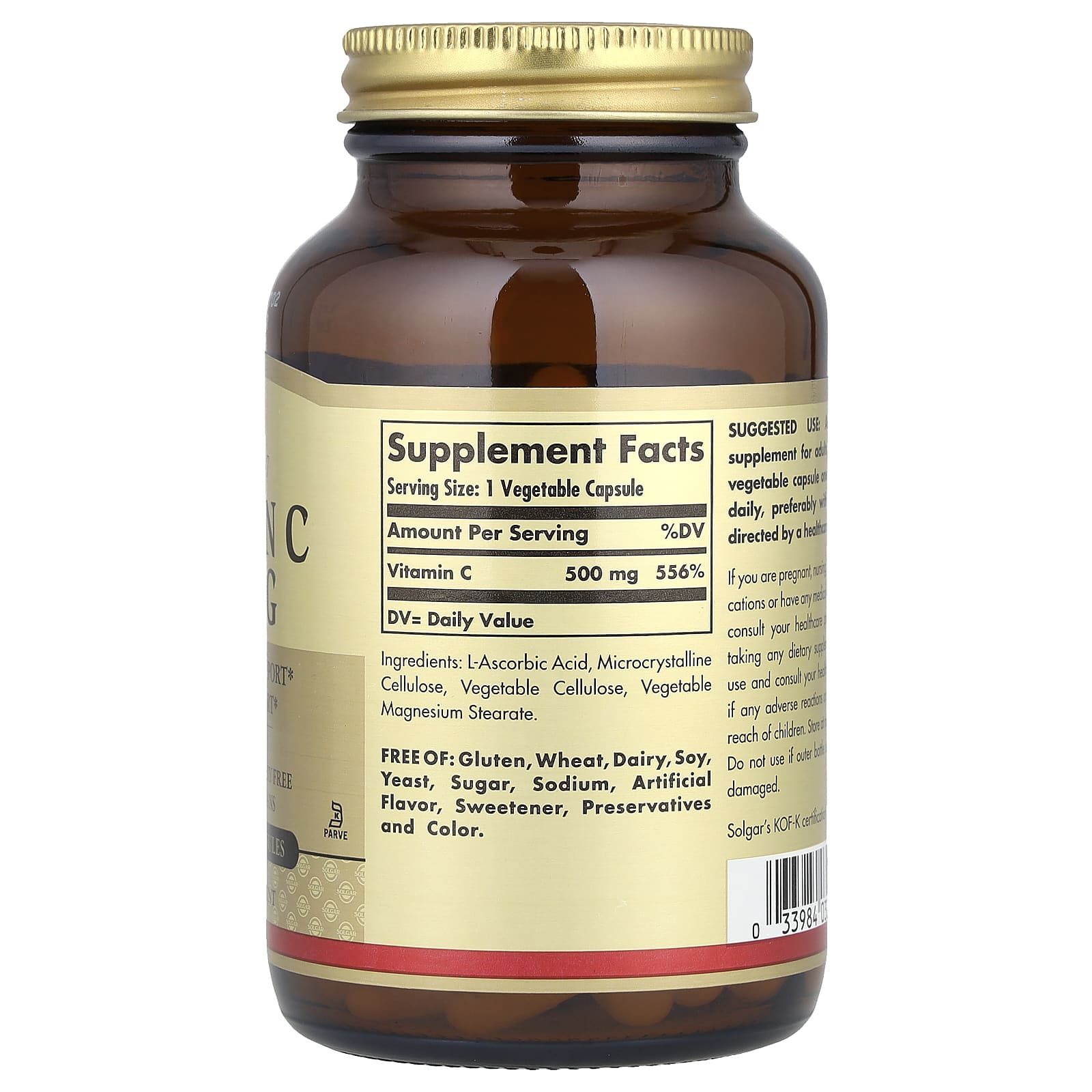 Solgar, Vitamin C, 500 mg, 100 Vegetable Capsules