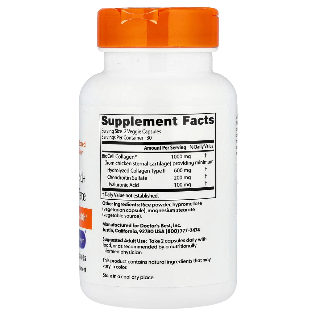 Doctor's Best, Hyaluronic Acid + Chondroitin Sulfate with BioCell Collagen®, 60 Veggie Capsules