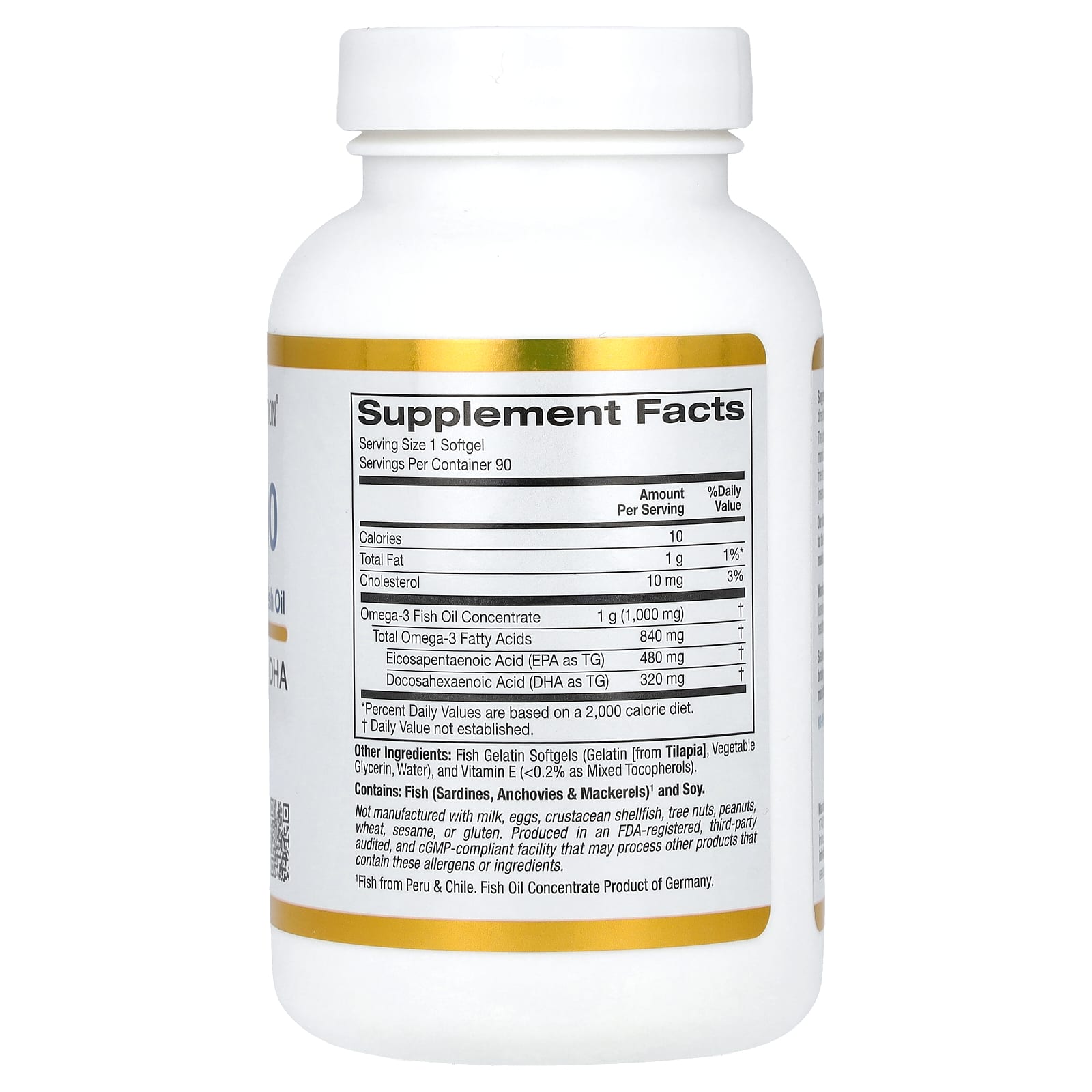 California Gold Nutrition, Omega 800 Ultra-Concentrated Omega-3 Fish Oil, kd-pur Triglyceride Form, 90 Fish Gelatin Softgels (1,000 mg per Softgel)