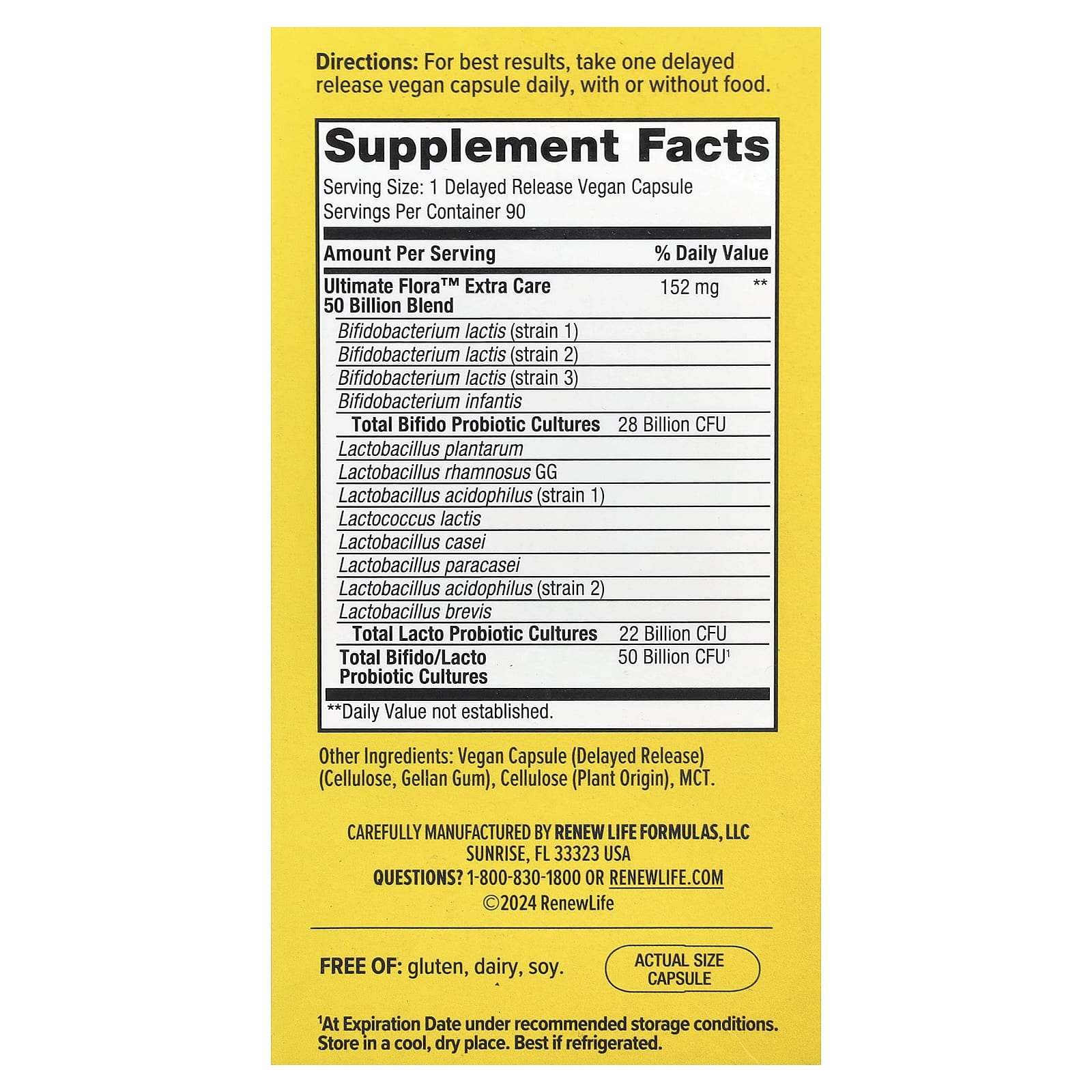 Renew Life, Extra Care Ultimate Flora™ Probiotic, 50 Billion CFU, 90 Delayed Release Vegan Capsules