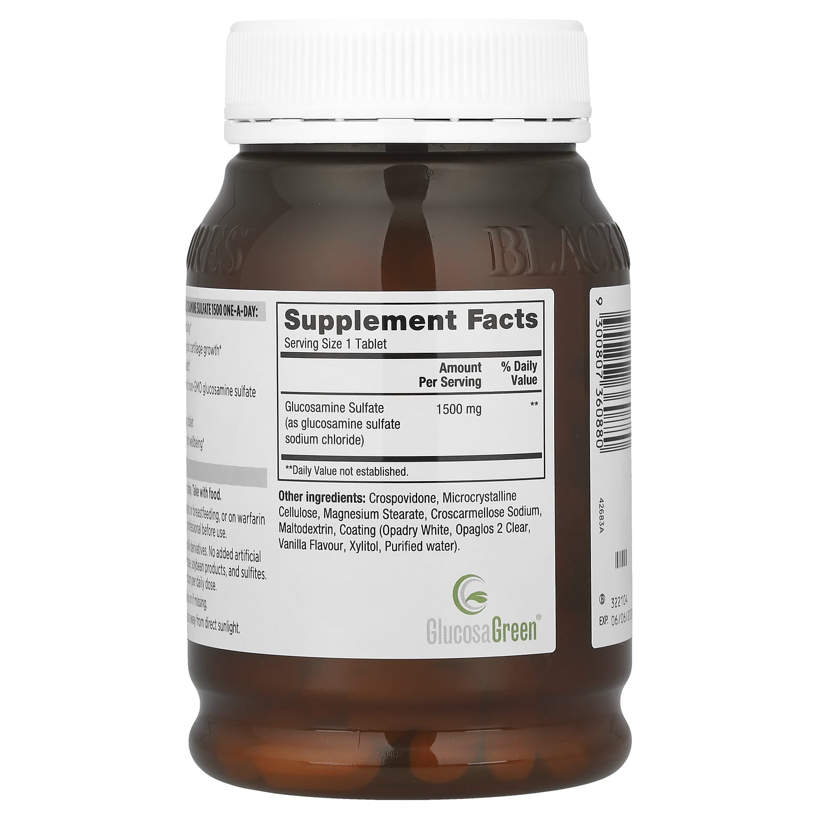 Blackmores, Glucosamine Sulfate One-A-Day, Vanilla, 1,500 mg, 180 Tablets
