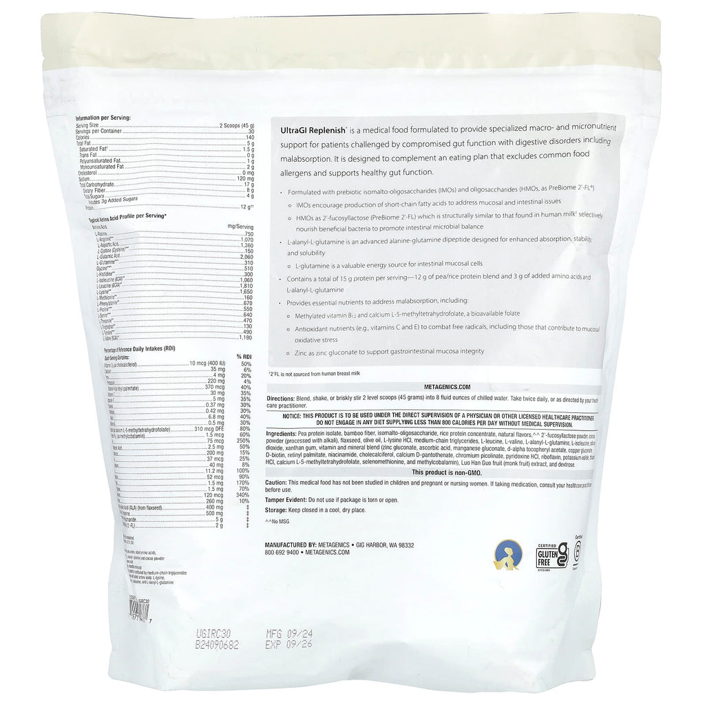 Metagenics, UltraGI Replenish®, Chocolate, 47.62 oz (1,350 g)