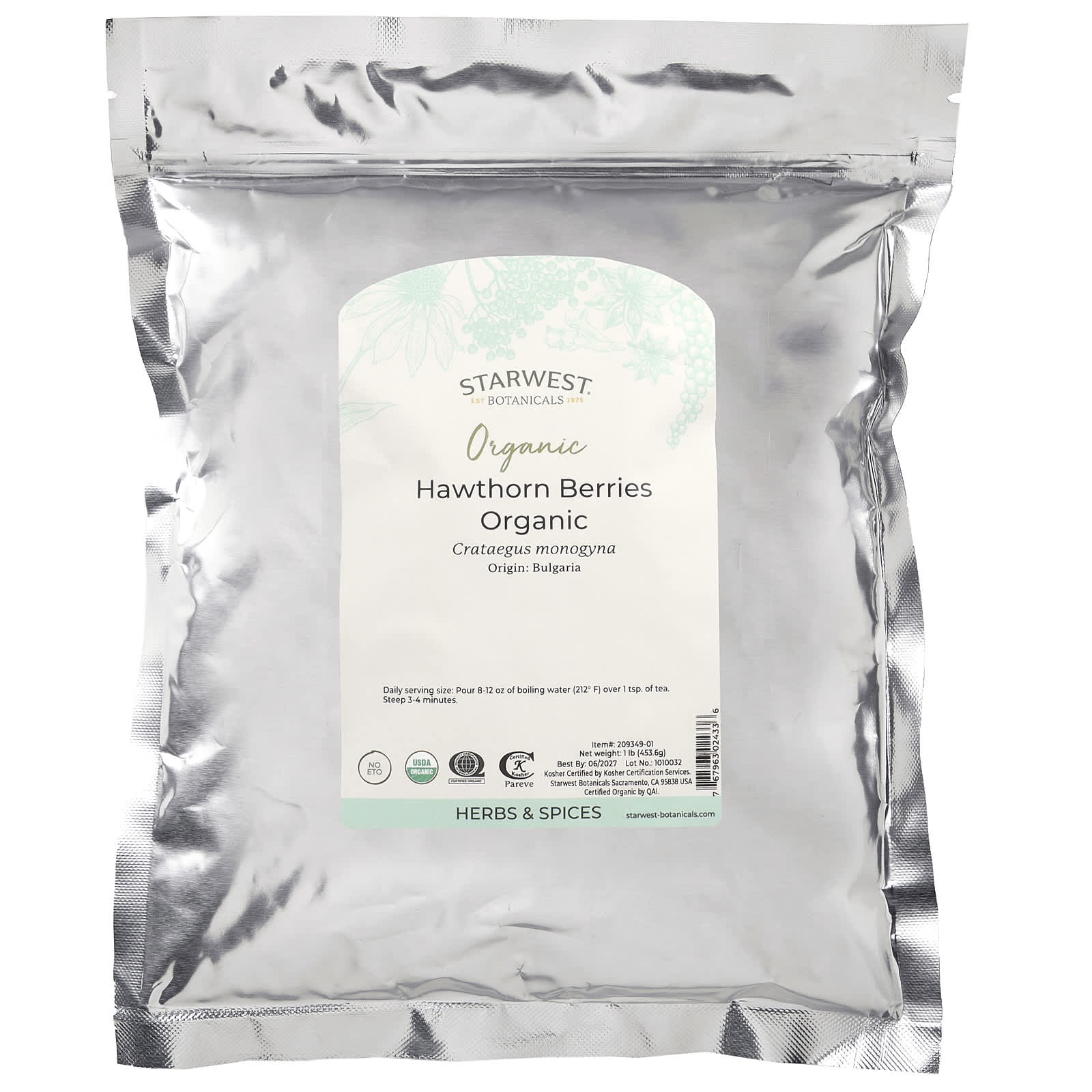 Starwest Botanicals, Organic Hawthorn Berries, 1 lb (453.6 g)