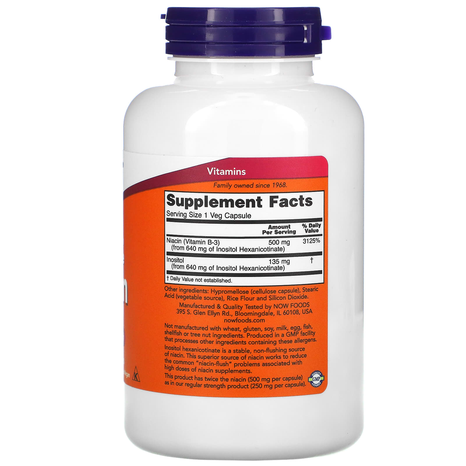 NOW Foods, Niacin, Flush-Free, 500 mg, 180 Veg Capsules