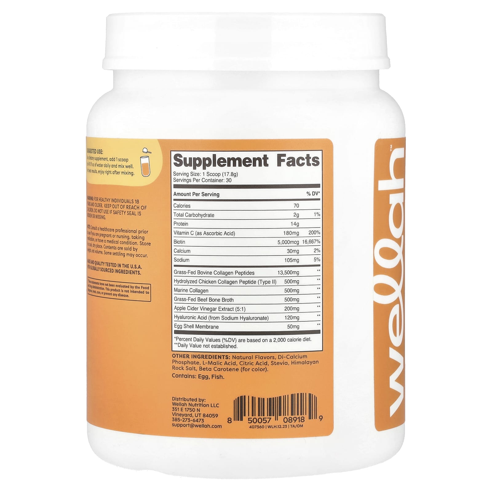 Wellah, The Afterglow, Multi Collagen Protein + Beauty, Orange Mango, 1.2 lb (534 g)