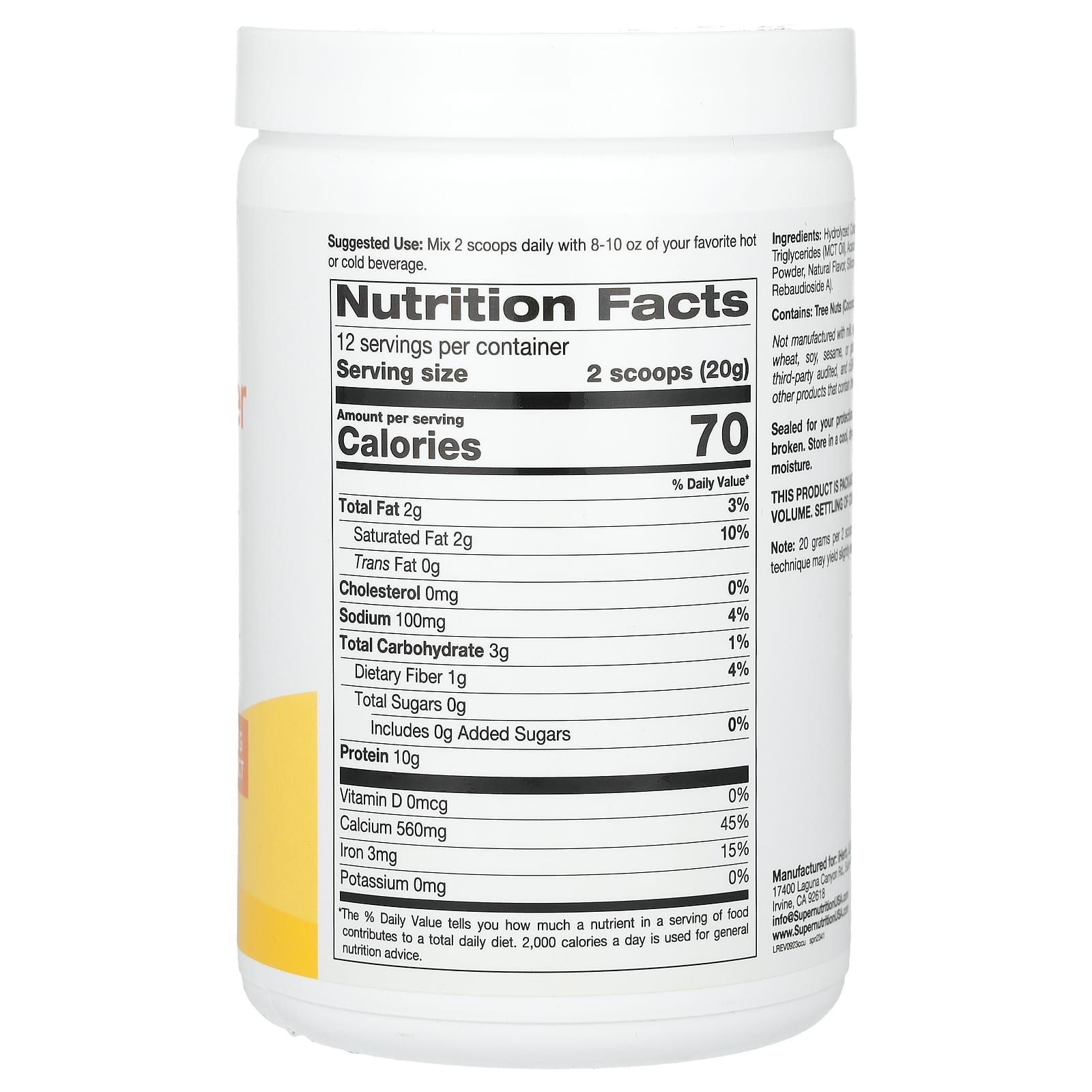 Super Nutrition, Collagen Creamer with Hydrolyzed 1 & 3, Calcium, Protein, and Iron, Vanilla, 8.46 oz (240 g)