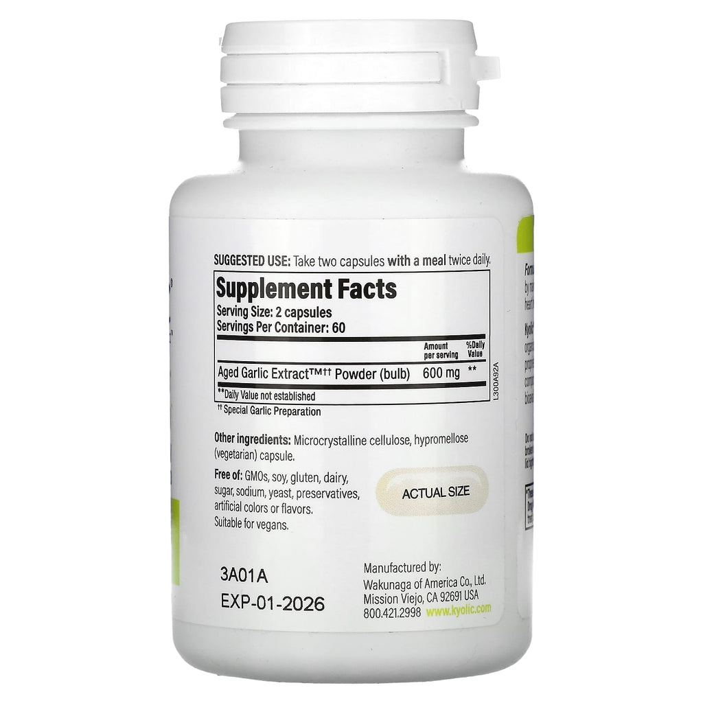 Kyolic, Aged Garlic Extract, Cardiovascular Health, Vegan Formula 300, 120 Vegan Capsules (300 mg per Capsule)
