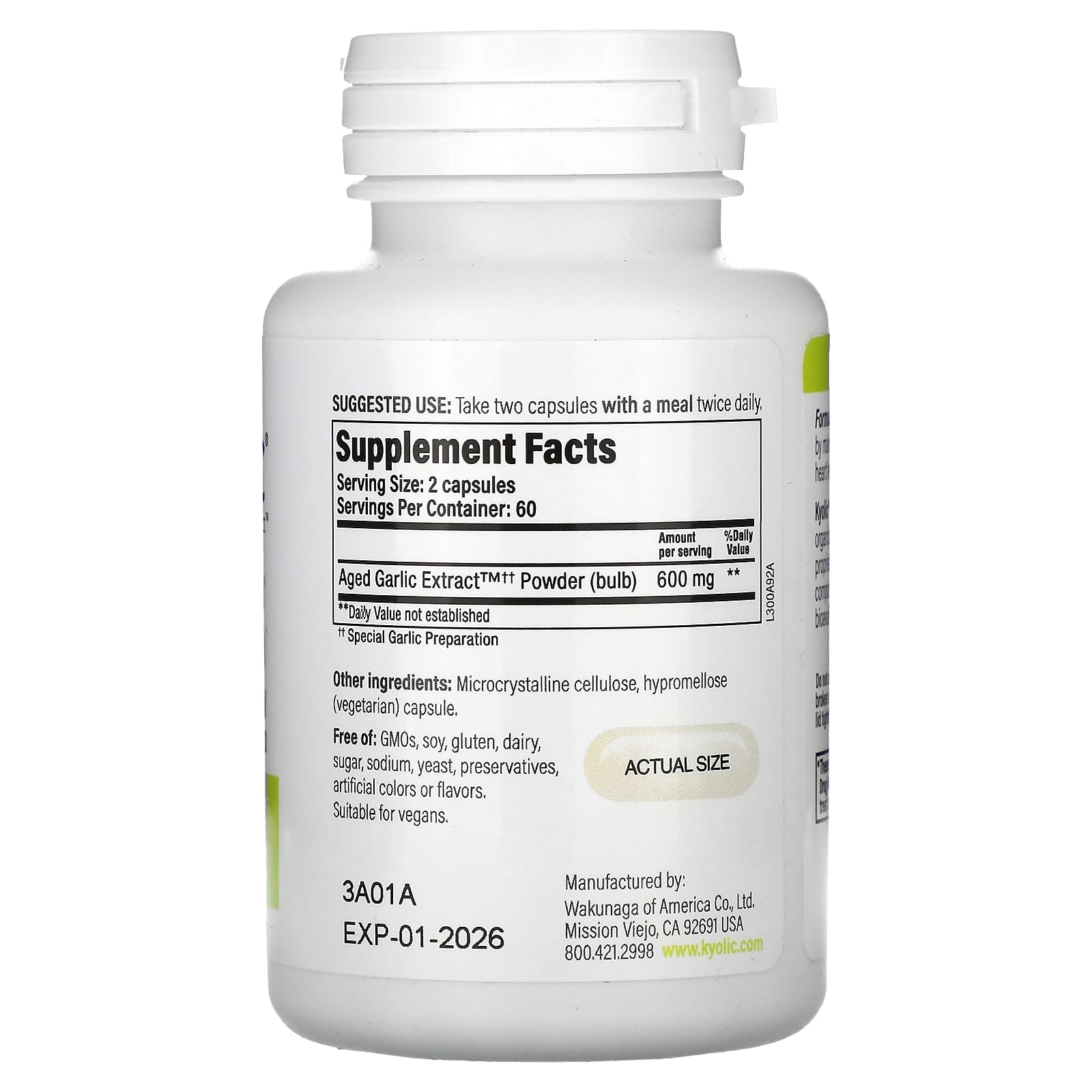 Kyolic, Aged Garlic Extract, Cardiovascular Health, Vegan Formula 300, 120 Vegan Capsules (300 mg per Capsule)