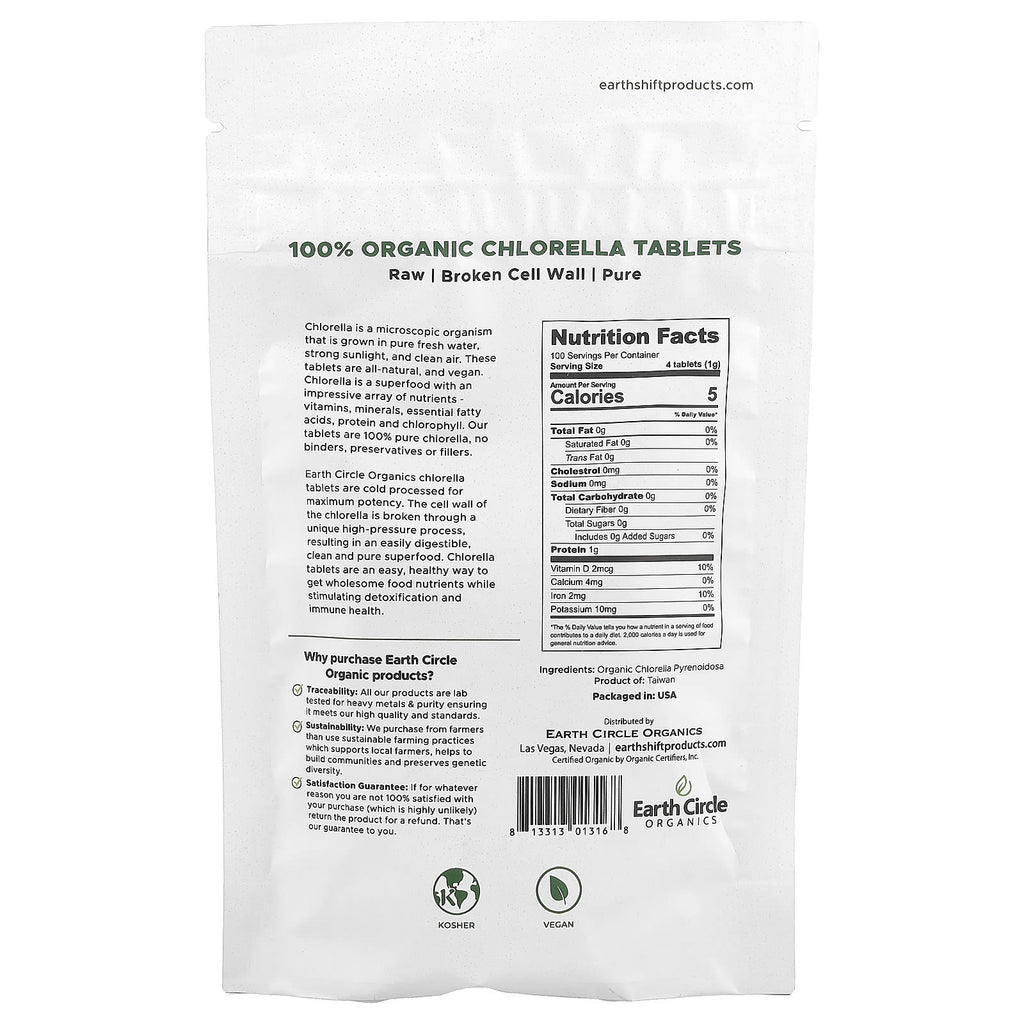 Earth Circle Organics, 100% Organic Chlorella Tablets, 400 Tablets