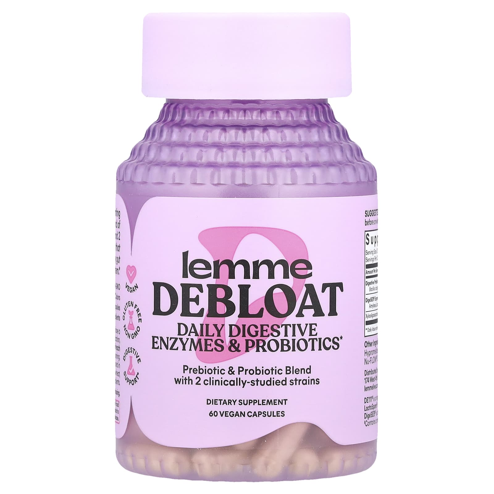 Lemme, Debloat, Daily Digestive Enzymes & Probiotics, 60 Vegan Capsules