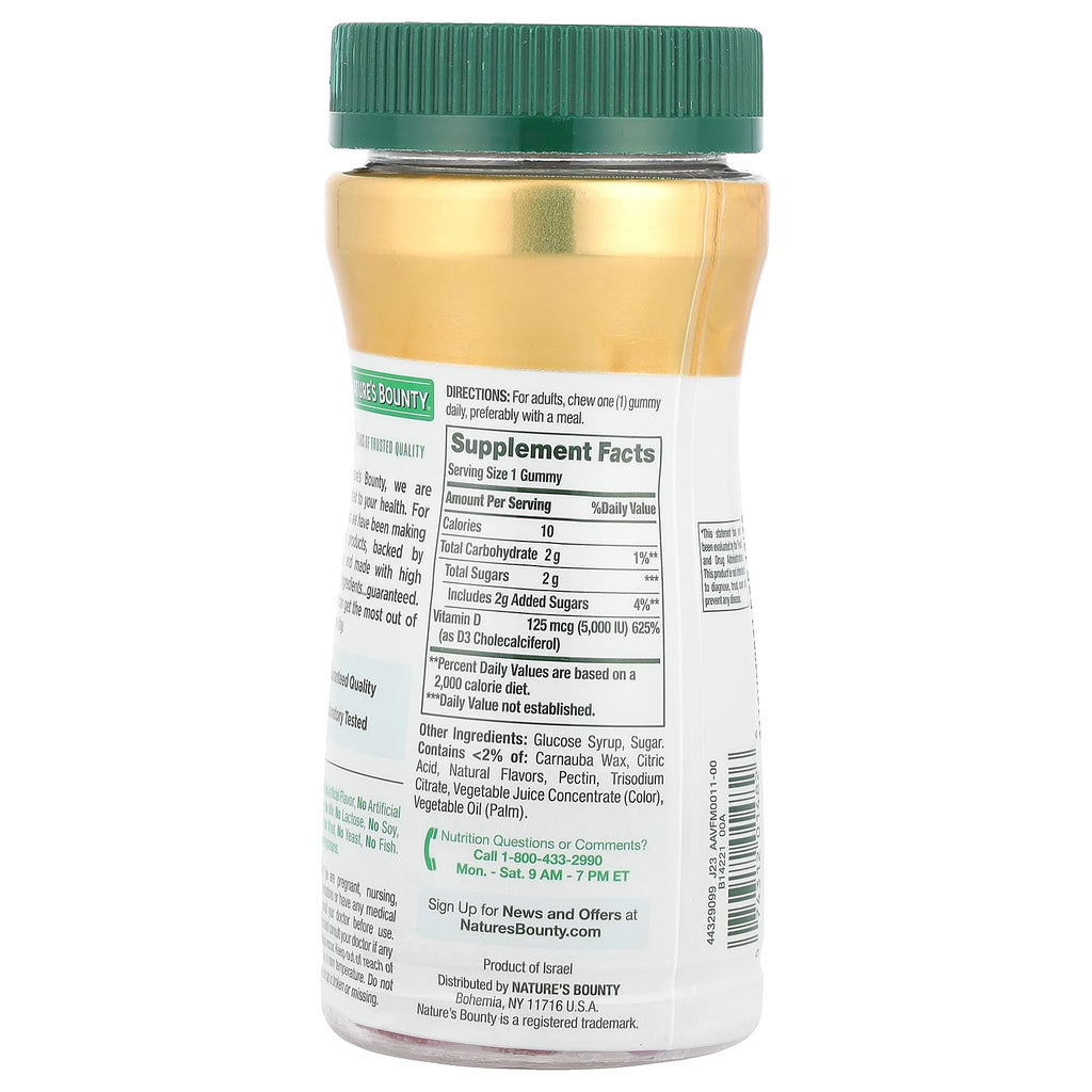 Nature's Bounty, Vitamin D3 Gummies, High Potency, Strawberry, 5,000 IU, 60 Gummies