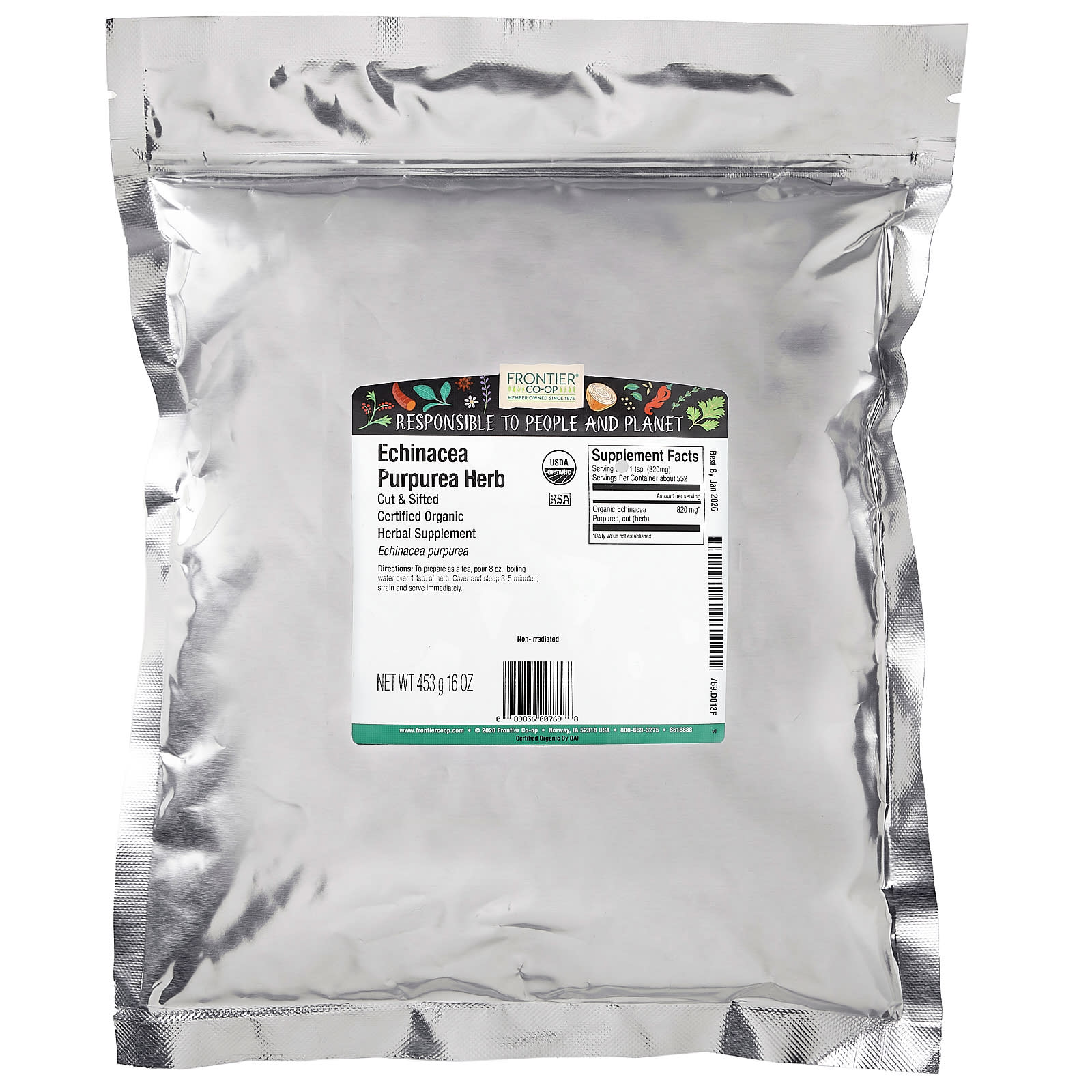 Frontier Co-op, Organic Cut & Sifted Echinacea Purpurea Herb, 16 oz (453 g)