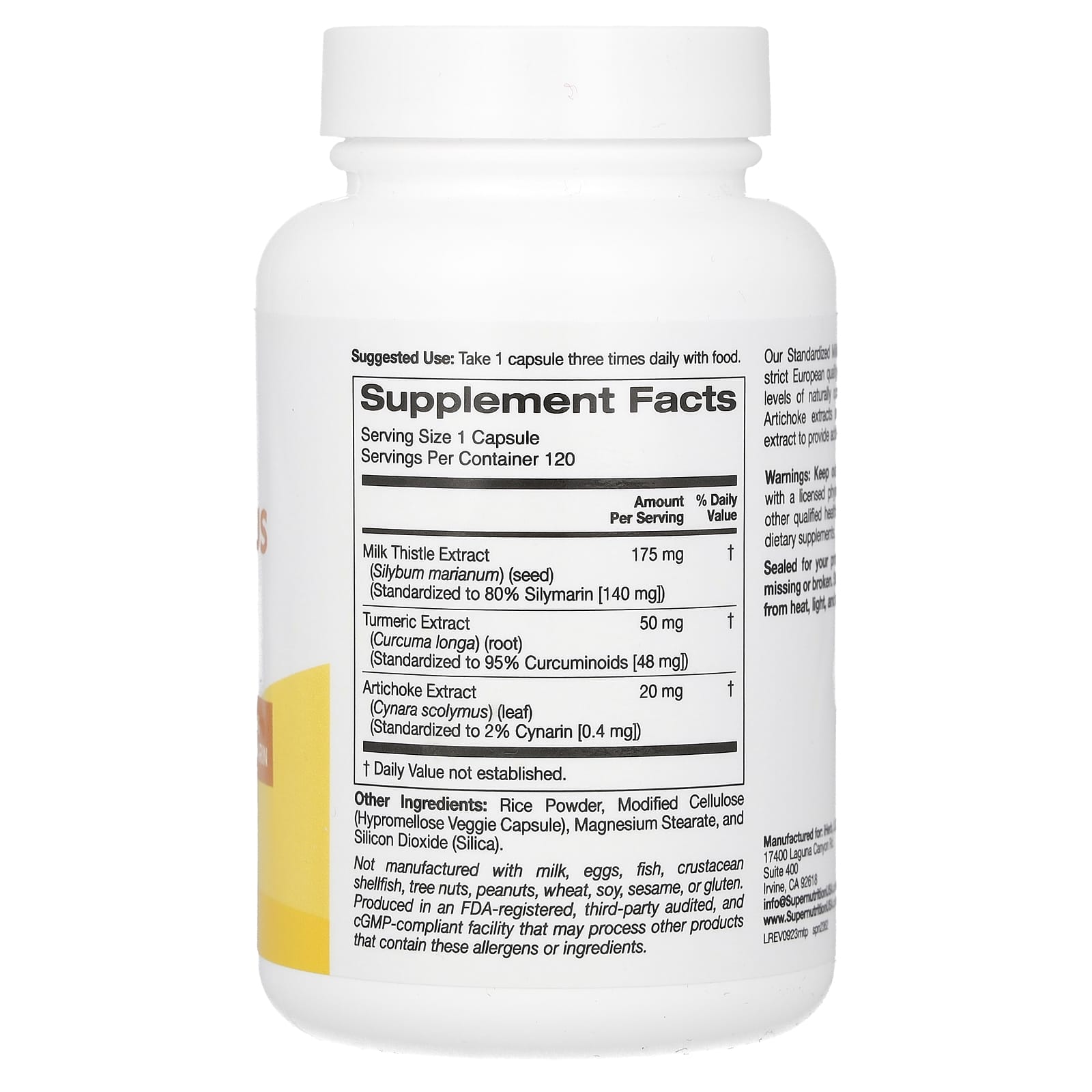 Super Nutrition, Milk Thistle Plus with Turmeric Extract and Artichoke Extract, 175 mg, 120 Veggie Capsules