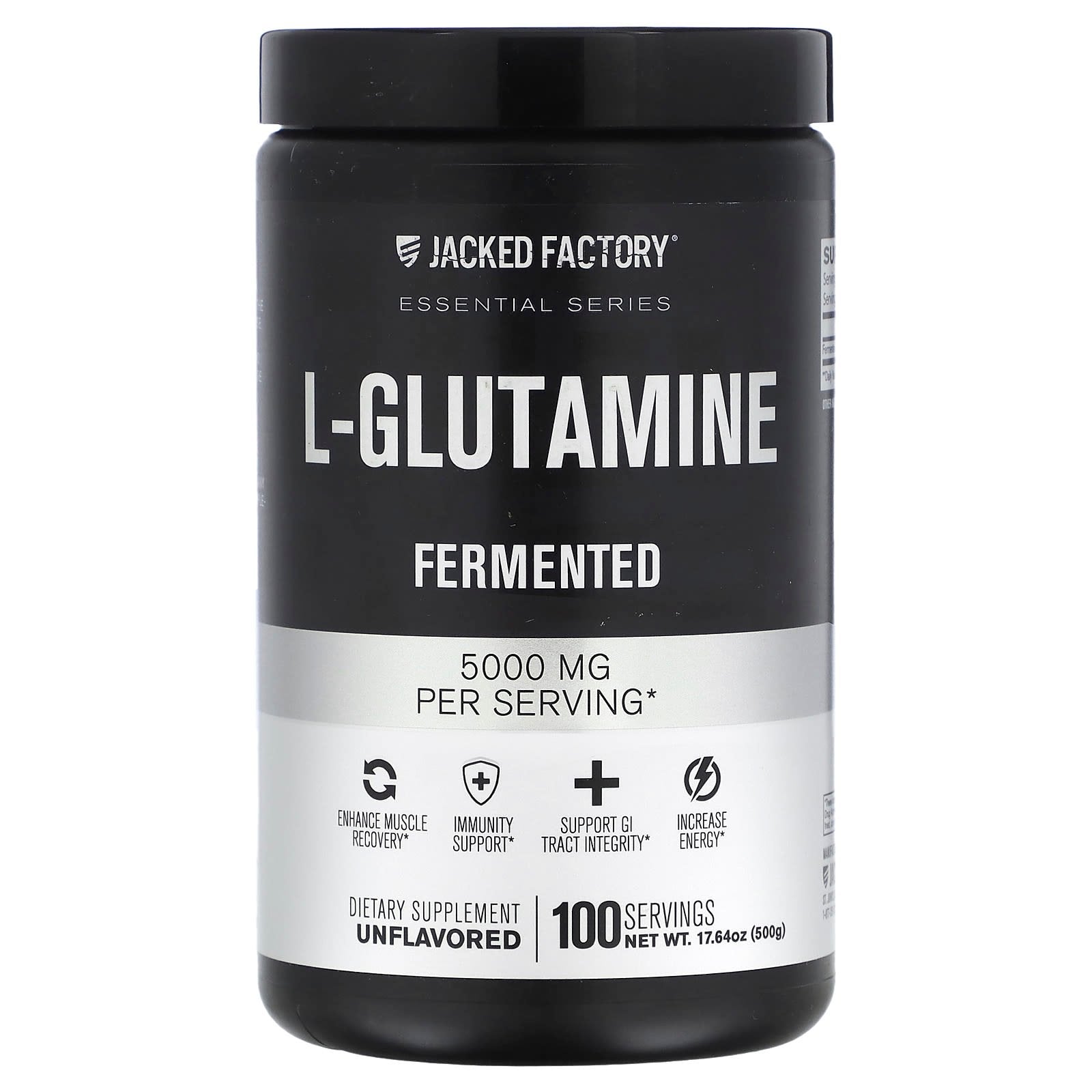 Jacked Factory, Essential Series, L-Glutamine, Fermented, Unflavored, 17.64 oz (500 g)