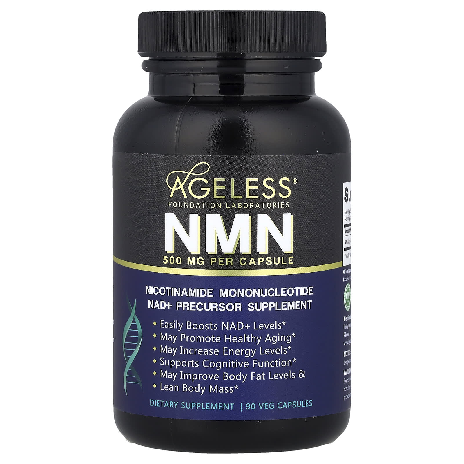 Ageless Foundation Laboratories, NMN, 500 mg, 90 Veg Capsules