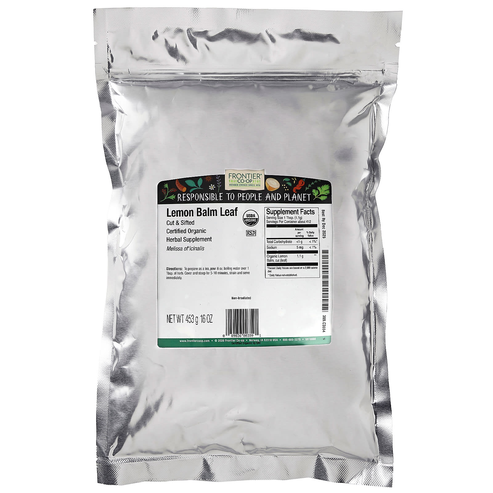 Frontier Co-op, Organic Cut & Sifted Lemon Balm Leaf, 16 oz (453 g)