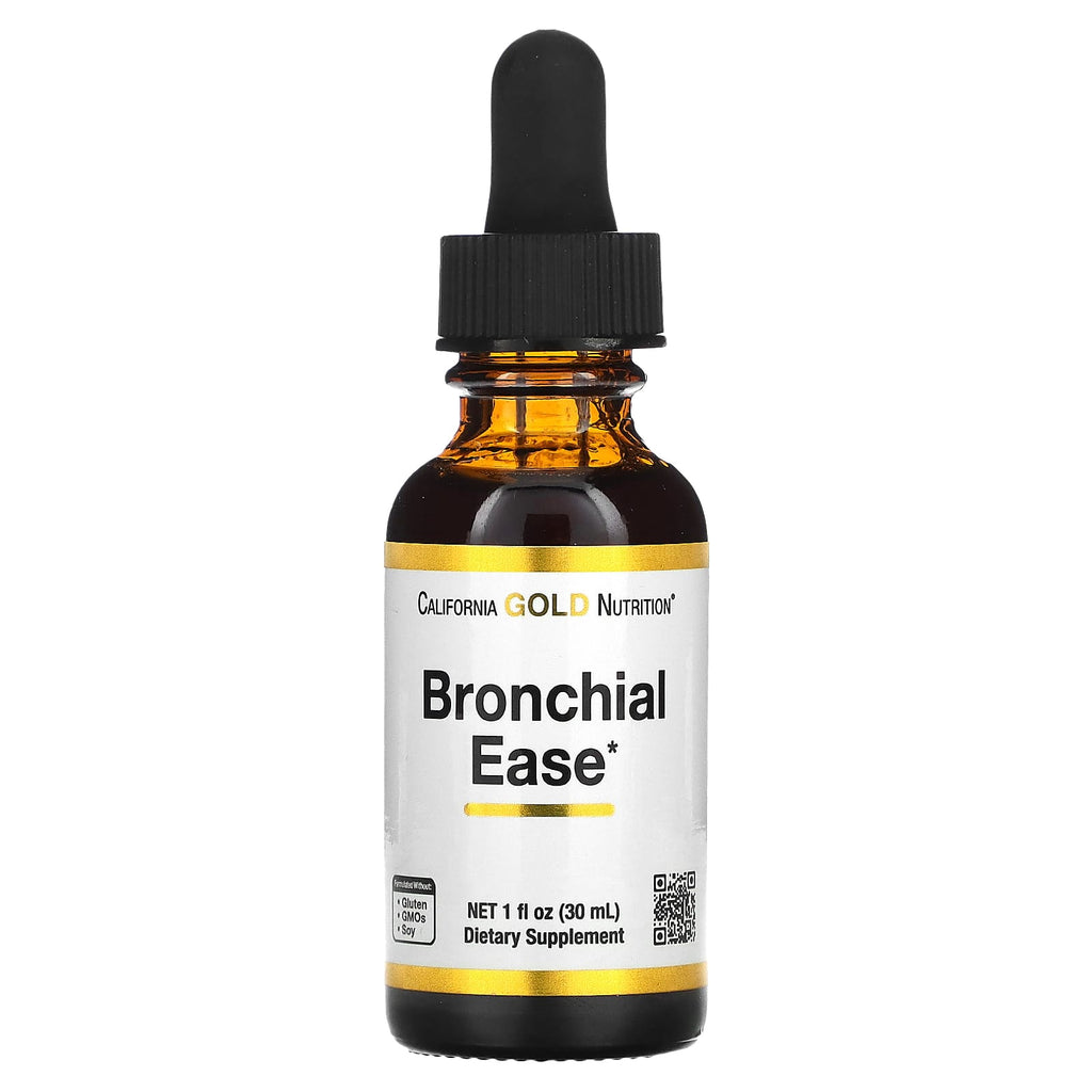 California Gold Nutrition, Bronchial Ease with Proprietary Blend of Fresh Osha Root, Mullein Leaf and Wild Cherry Bark, 1 fl oz (30 ml)