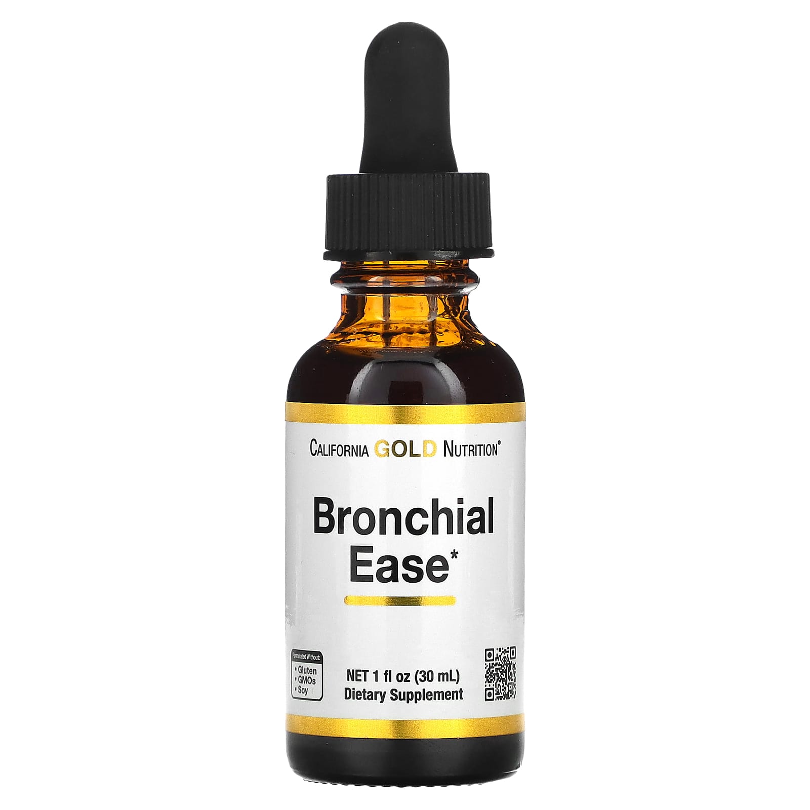 California Gold Nutrition, Bronchial Ease with Proprietary Blend of Fresh Osha Root, Mullein Leaf and Wild Cherry Bark, 1 fl oz (30 ml)