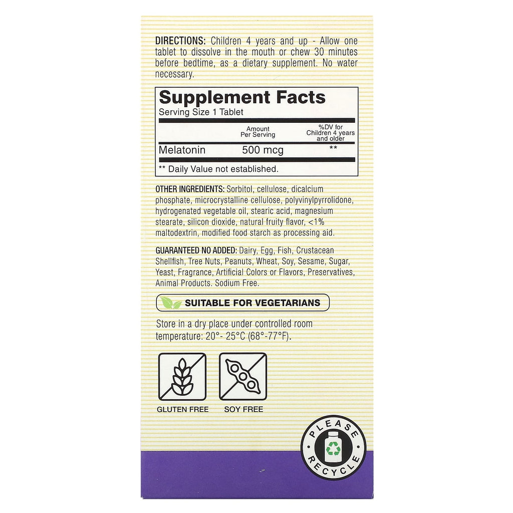 Mason Natural, Healthy Kids Melatonin, Ages 4 & Up, Fruity, 60 Tablets (500 mcg per Tablet)
