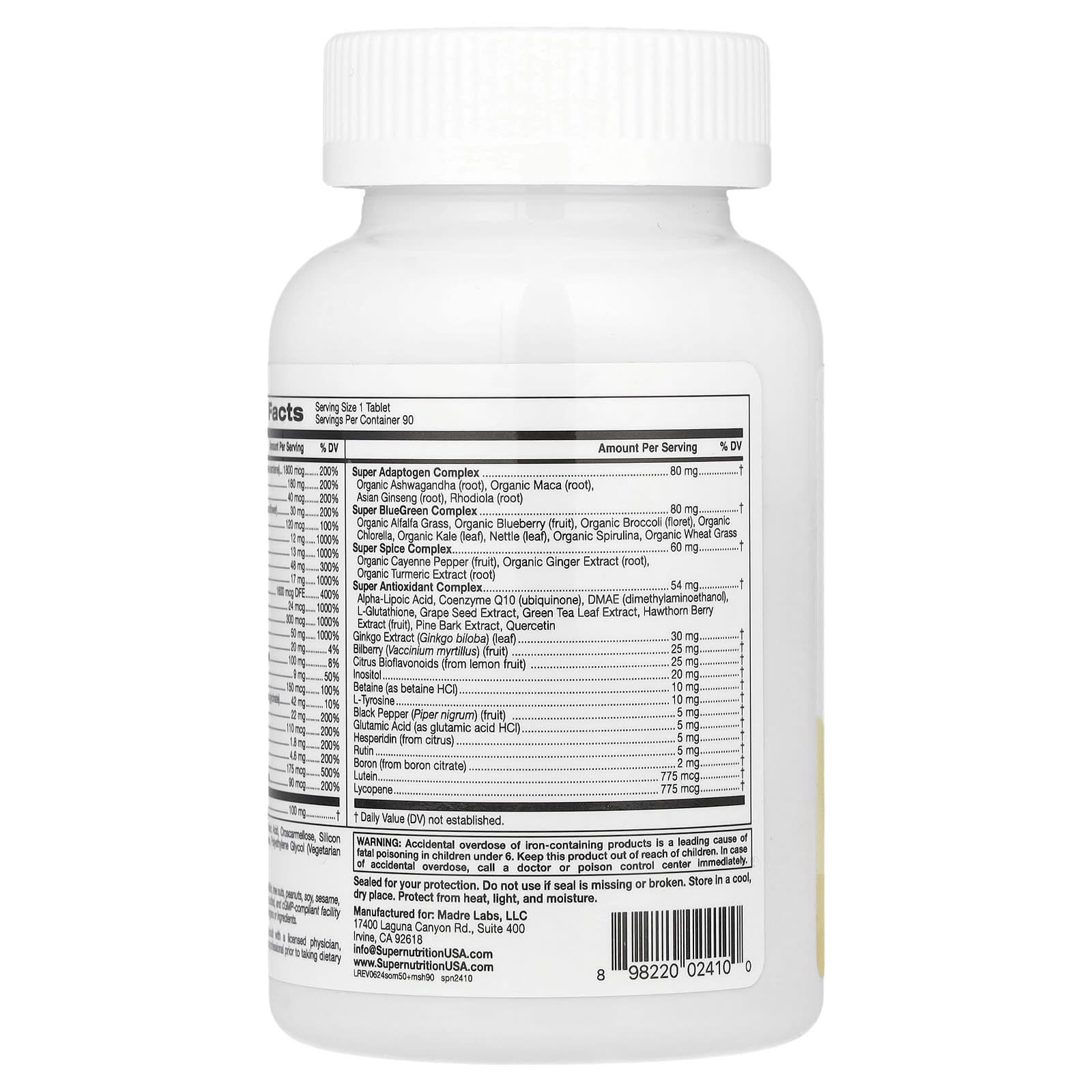 Super Nutrition, Simply One®, Men's 50+ Multivitamin with Super Adaptogens, B12, Greens, Spices & Antioxidants, 90 Tablets